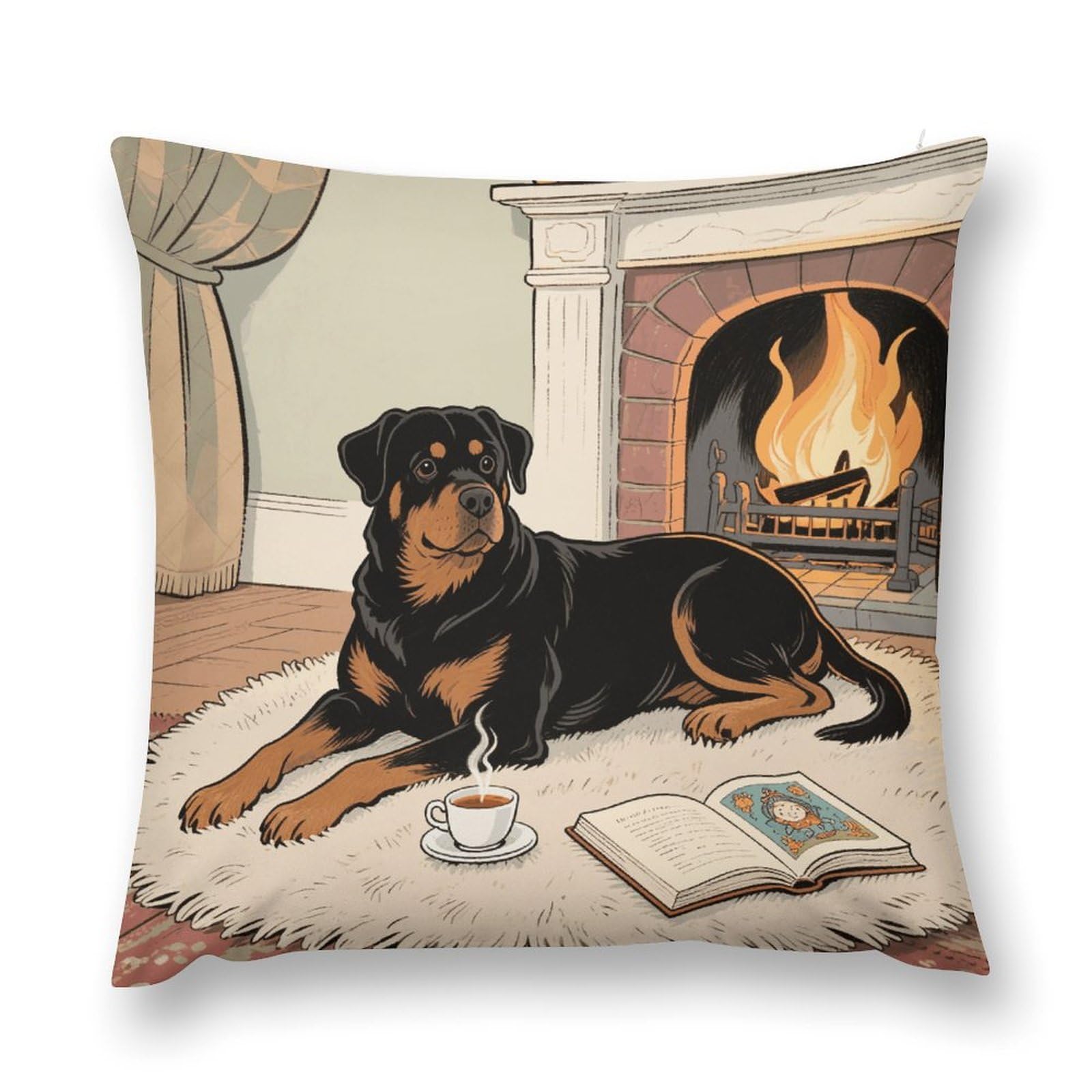 VstaDank Rottweiler Dogs Throw Pillow Cover with Hidden Zipper Farmhouse Couch Pillow Cover Cozy Soft Short Plush Cushion Case Fashion Square Decorative Pillow Cover for Living Room
