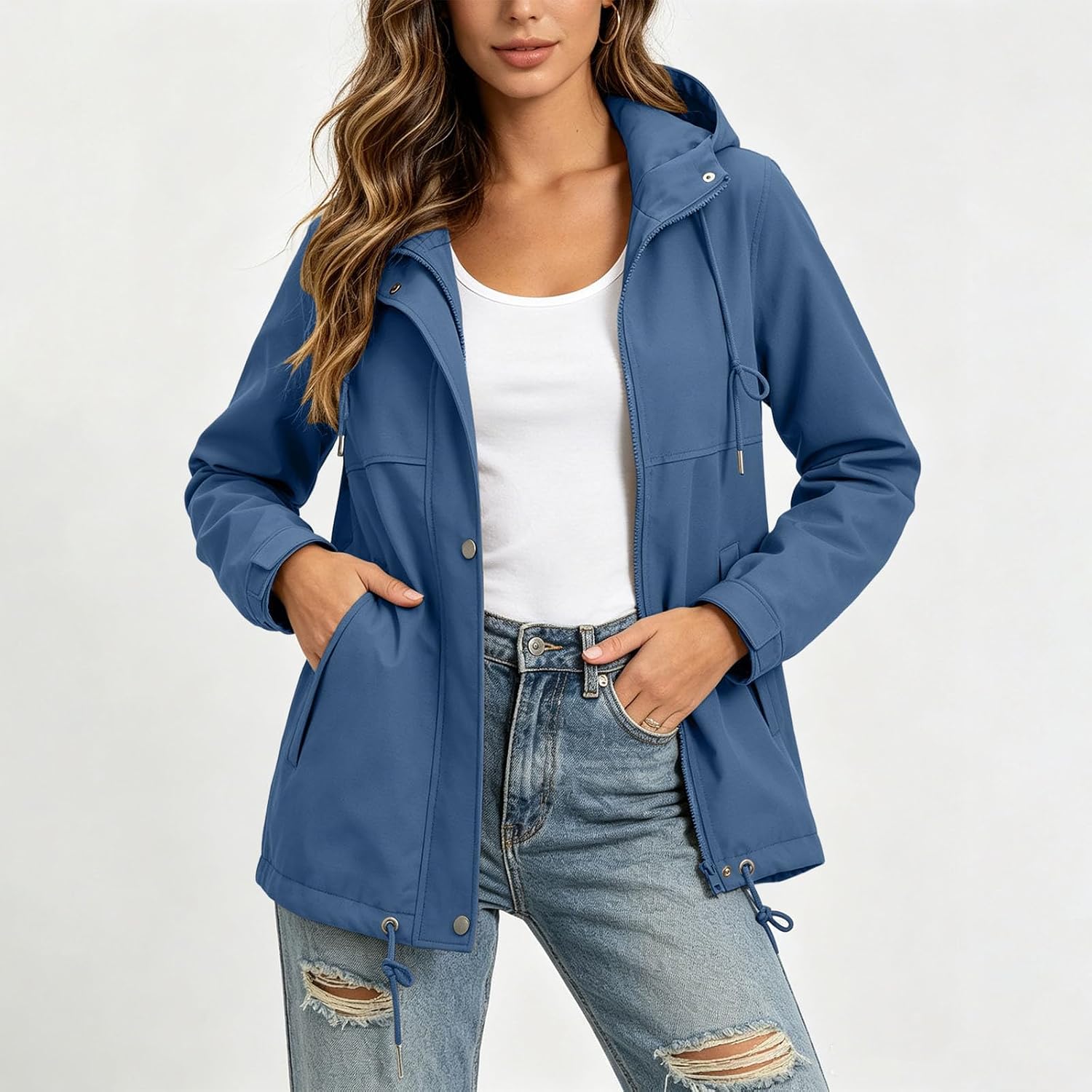 Women's Rain Jacket Lightweight Windbreaker Hooded Raincoat Windproof Coat Shell for Outdoor Casual Hiking Jackets