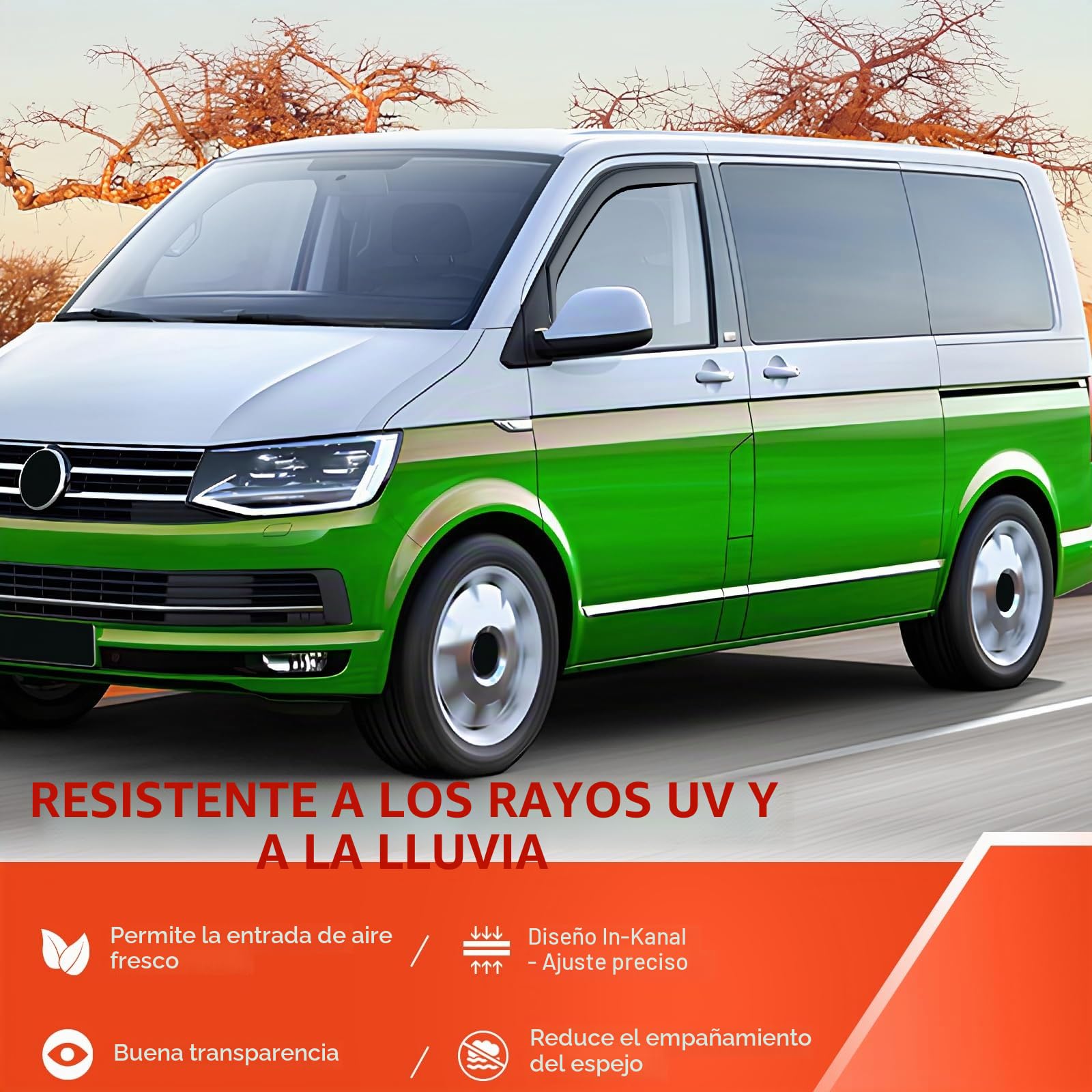 GEARMONSTER Deflectores de viento compatibles con VW T5 T6 2003 – 2024 – 2024, deflectores de lluvia integrados, deflectores de viento integrados, 2 unidades, color negro