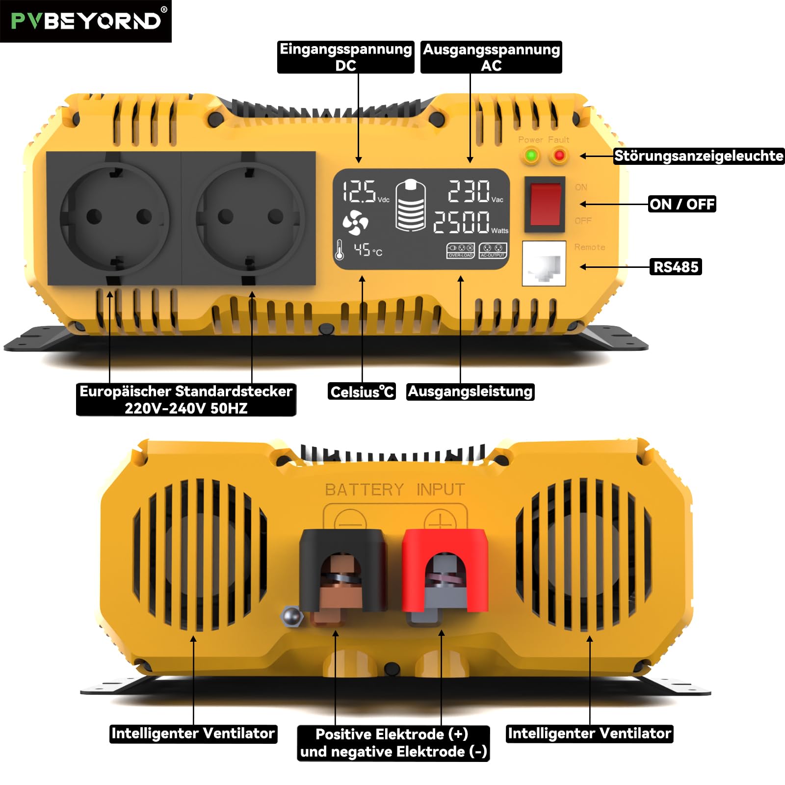 Sinus Wechselrichter 12V auf 230V Reiner Sinus 2500W/5000W 50HZ | Mit Fernbedienungsfunktion, geeignet für netzunabhängige Stromversorgung, Wohnmobile und Camping Ausflüge Reiner Sinus