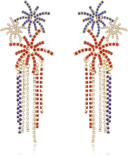 4th of July Firework Champagne Windmill Earring for Women Patriotic Jewelry 4th of July Firework Champagne Windmill Earring for Women Patriotic Jewelry - How to Style a Striped Dress for July 4th Celebrations