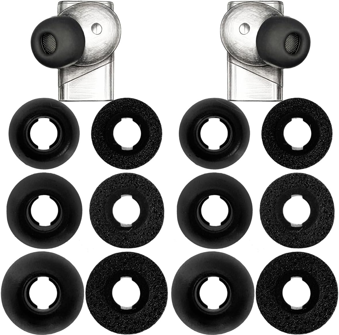 Replacement Memory Foam Eartips for Status Earbuds,6 Pairs,Black