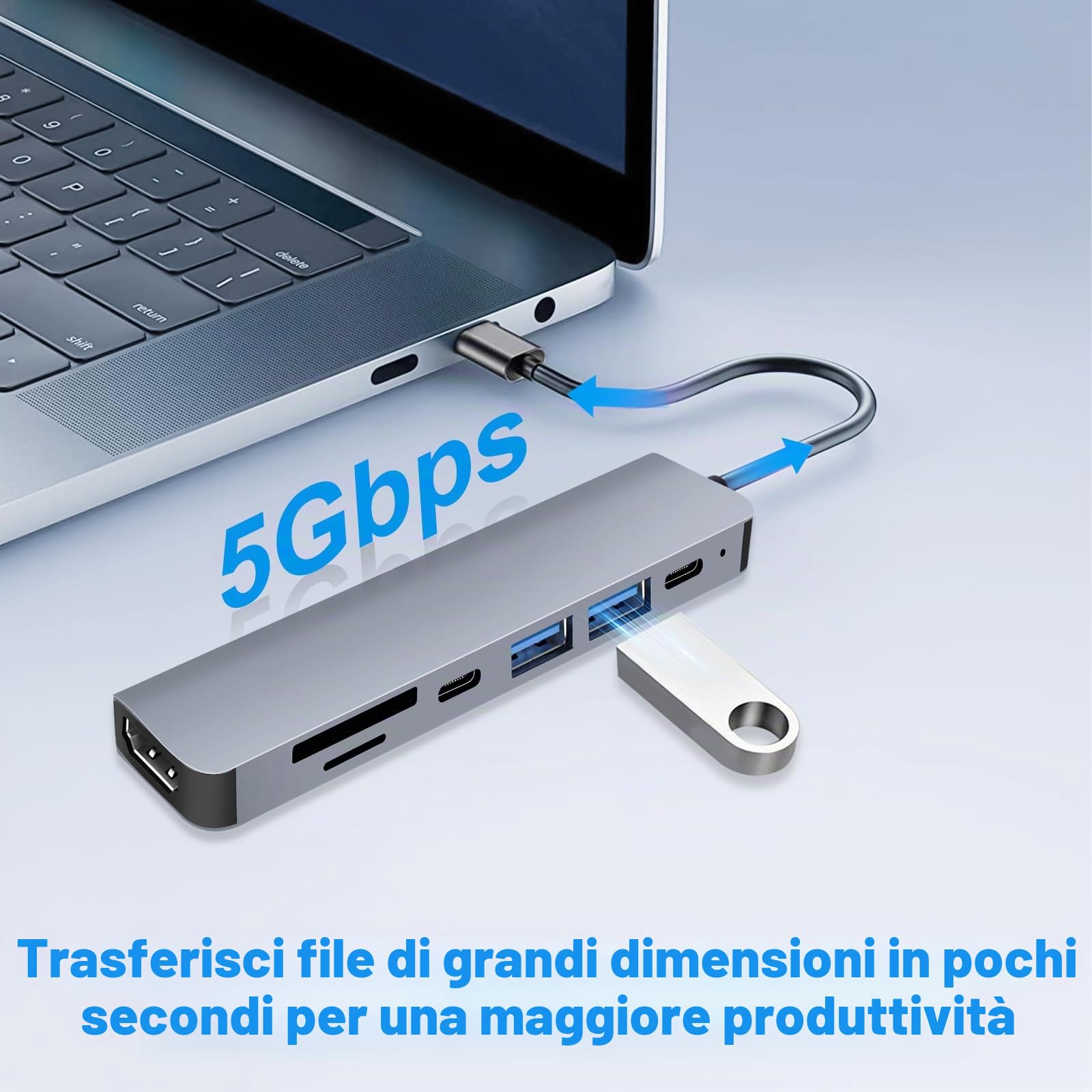 Hub USB C HDMI 4K PD 100W, 7 in 1 Docking Station USB C, 3 USB-A/C hub USBC 3.0 2.0, Lettore Schede SD/TF, Adattatore USBC Dock per MacBook Air/Pro, iMac, iPad Pro