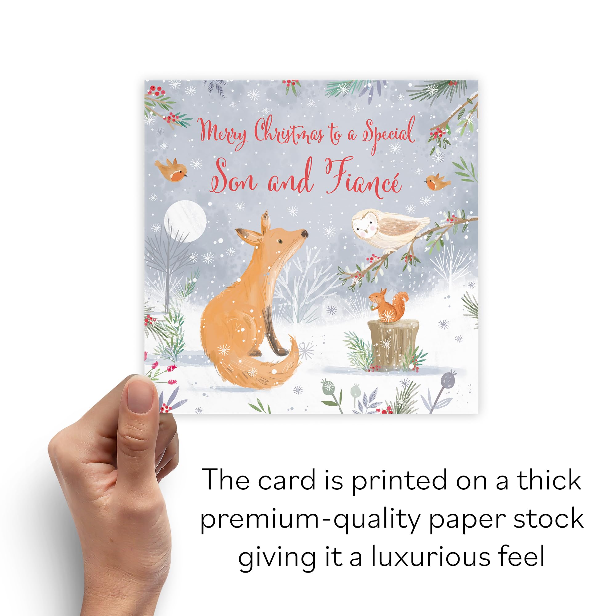 Hunts England, Son And Fiancé Cute Fox Christmas Card, Nature's Treasures, Happy Animal Wildlife Cute Fun Merry Xmas Card - Image 3