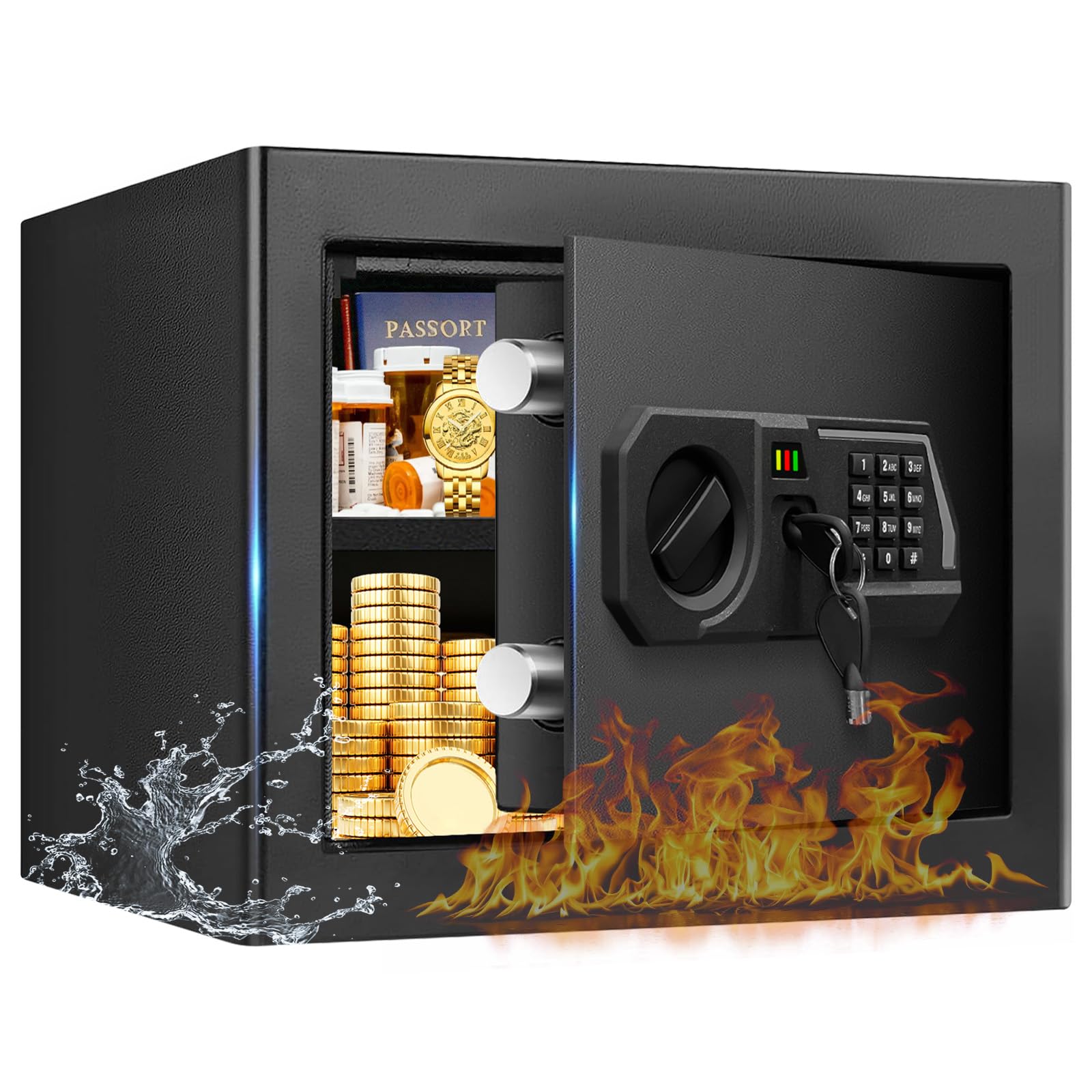 Photo 1 of 1.3 Cub Small Safes for Home Use Fire and Water Proof, Digital Security Fireproof Safe Box with Combination Lock, Smart Alarm System and Removable Shelf, Fire Safe for Home Documents Valuables