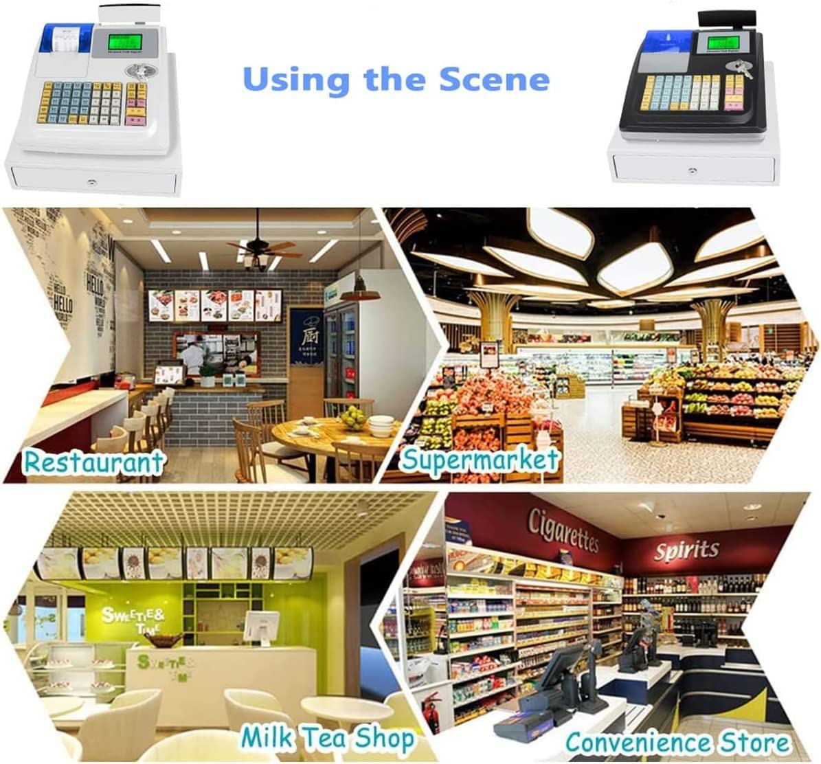 Elektronische Kasse,Restaurant POS-Kasse 48 Tasten,Supermarkt Kiosk Einzelhandel Kassensystem,Kassensystem für den Einzelhandel und Registrierkassenschublade,Registrierkasse für kleine,White-220V