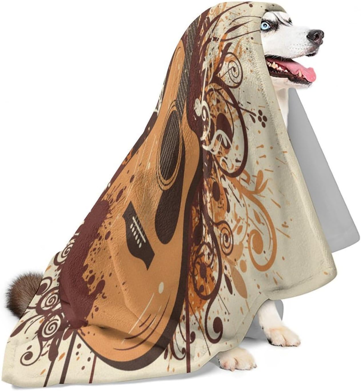 Guitar and Notes Throw Blanket Lightweight Flannel Fleece Blankets Warm and Cozy Throws for Winter Bedding and Couch 50"X60" Inches for Adults