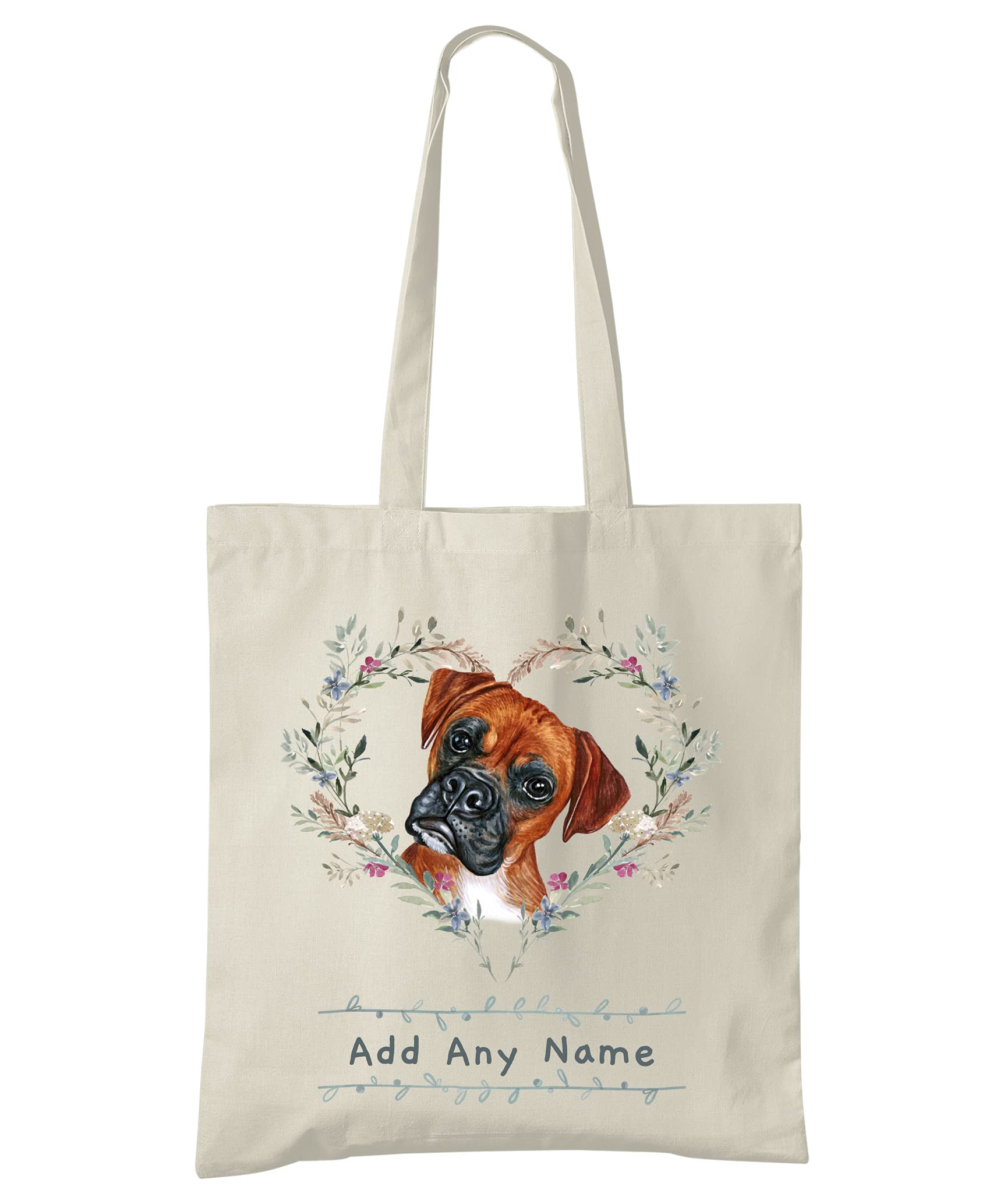 Super Cool Totes Personalised Boxer Dog Natural Cotton Tote Bag - Customised Pet Owner Gift - Pick a Breed & Add a Name, One Size