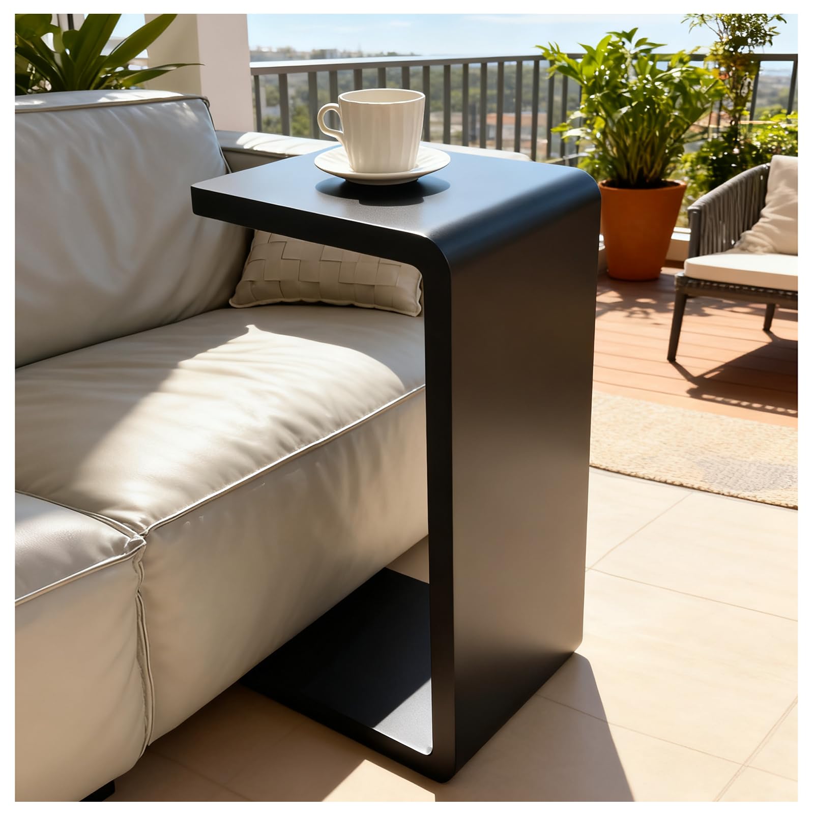 Solid Wood End Table for Couch, C Shaped Mini Sofa Side Table for Small Narrow Spaces, Wooden Nightstand for Living Room Bedroom Laptop Work Desk,