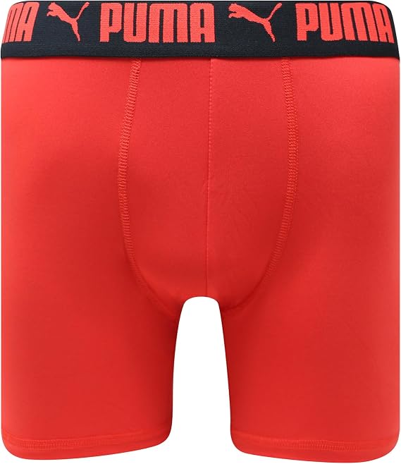 PUMA Men's 4 Pack Active Stretch Boxer Briefs, Black/Red, Small