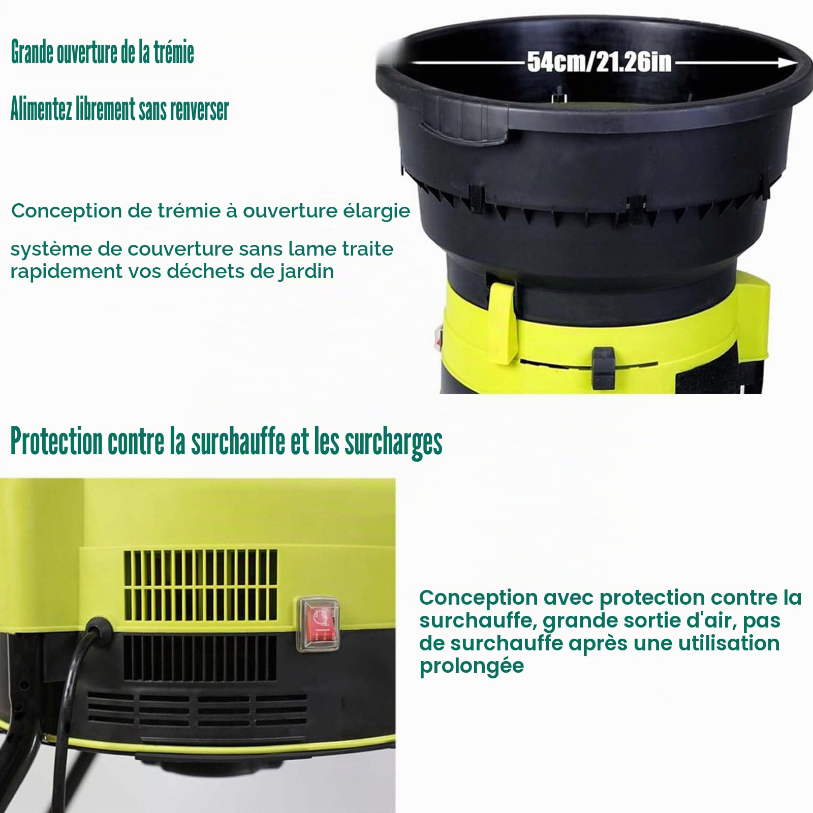 2500w Broyeur à Feuilles électrique Broyeur De Compost Broyeur De Branches Hachoir à Feuilles Broyeur De Feuilles De Jardin,Diamètre De L'entonnoir 54 Cm pour Nettoyage Cour,noPowercord