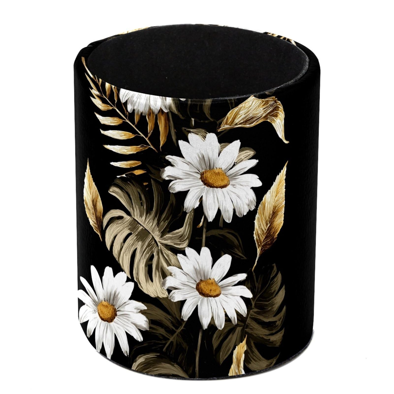 FWJZDSP Gold Leaf Floral Pencil Cup Pen Organizer Makeup Brush Holder for Office Home Countertop Desk Accessory Storage
