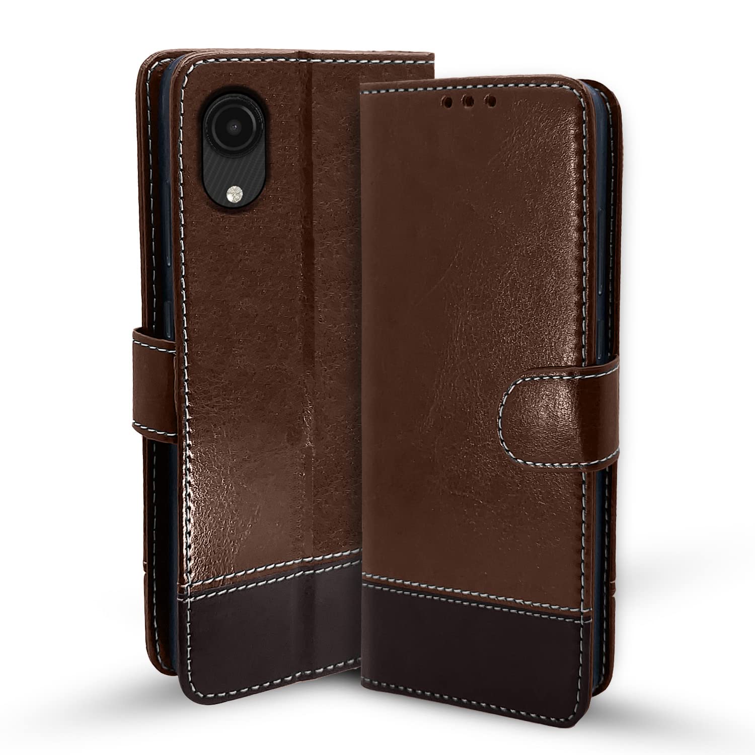 Pikkme Samsung Galaxy A03 Core Flip Cover | Dual-Tone Genuine PU Leather Finish | Wallet Style & Stand | Magnetic Flip Case for Samsung Galaxy A03 Core (Brown & Coffee) (B09PMPHVCM) Amazon Price History, Amazon Price Tracker
