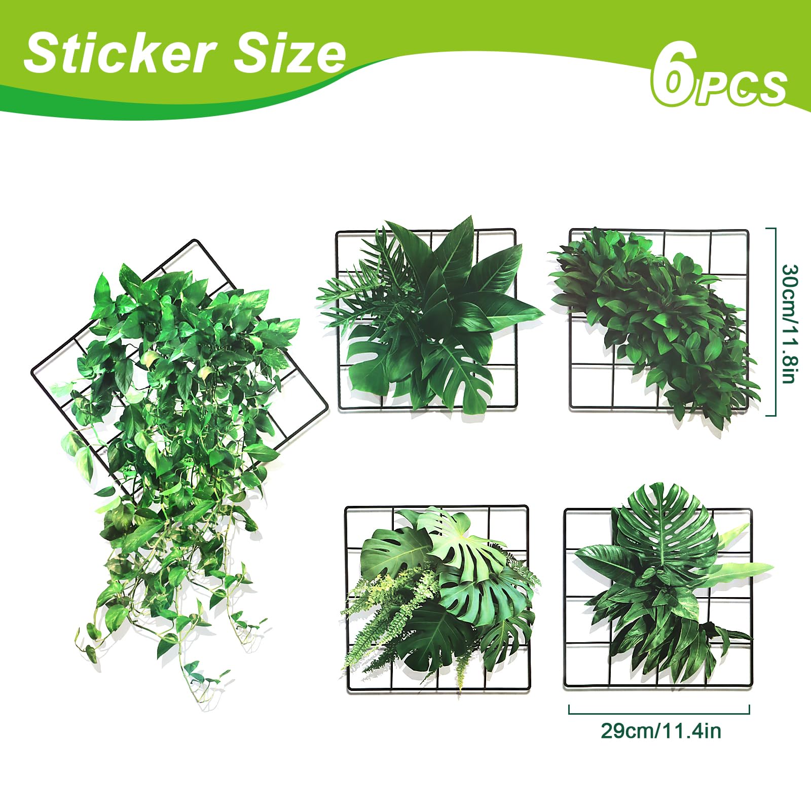 Stickers Muraux 3D Plantes Vertes VMUTGA - 5 Designs Plantes Suspendues - Autocollants PVC