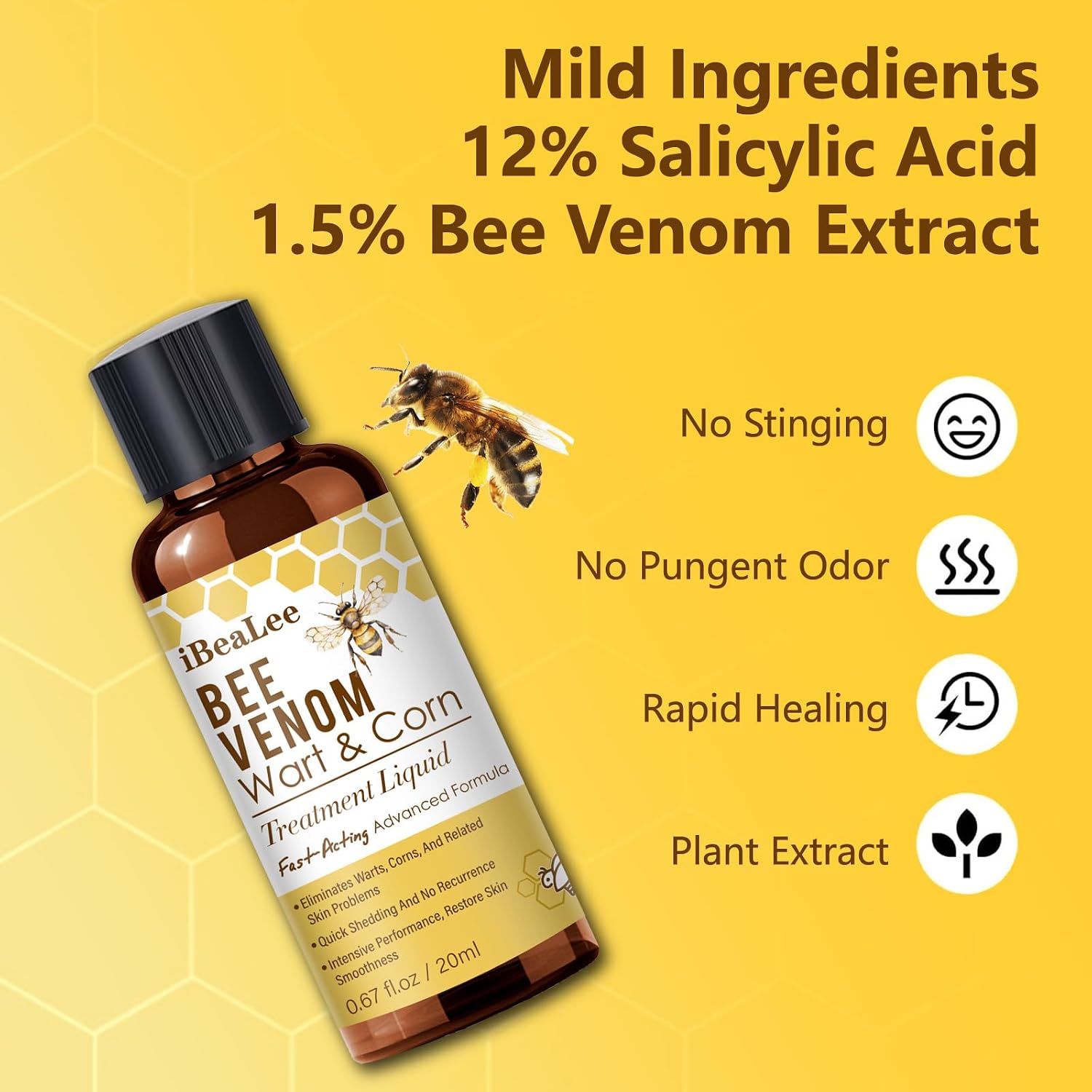 Bee Venom Skin Tag Remover, Fast Acting Wart Remover with 12% Salicylic Acid, Liquid Skin Tag Removal Kit for Plantar Wart, Common Wart, Flat Wart, Corn, Callus, Wart Removal for Men and Women