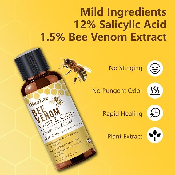 Fast-Acting Skin Tag Remover, Bee Venom Wart Remover with 12% Salicylic Acid for Body and Neck, Maximum Strength Liquid Skin Tag Removal Kit for Plantar Wart, Common & Flat Wart, Corn, Callus-B1