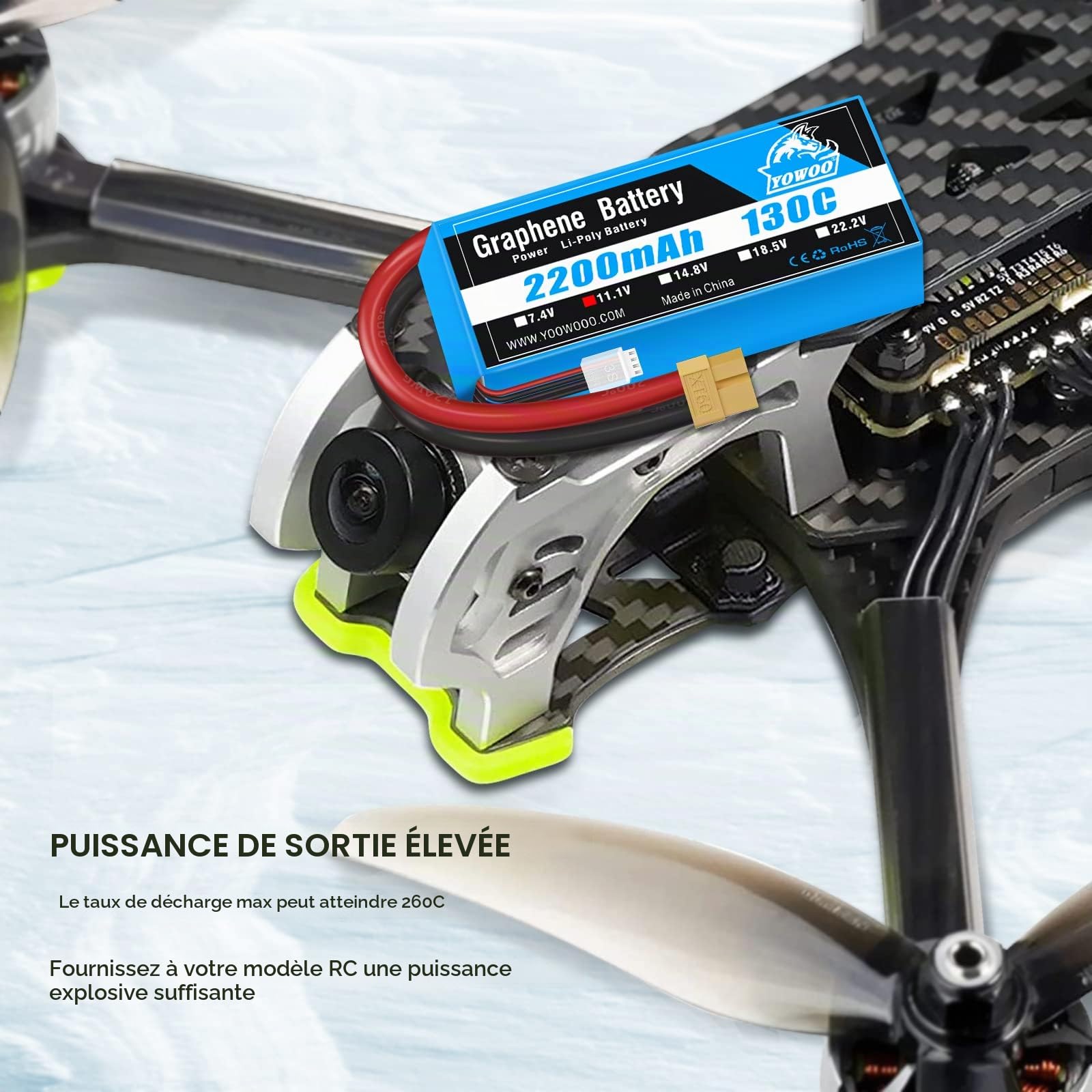 Yowoo 2 Pcs 11.1v 3S 2200mAh 130C Lipo Batterie avec XT60 Plug RC Batterie pour E-flite Valiant Parkzone E4F Wildcat Grands Avions E-Cub RC Voiture Bateau Camion Heli Avion Quadcopter Hélicoptère