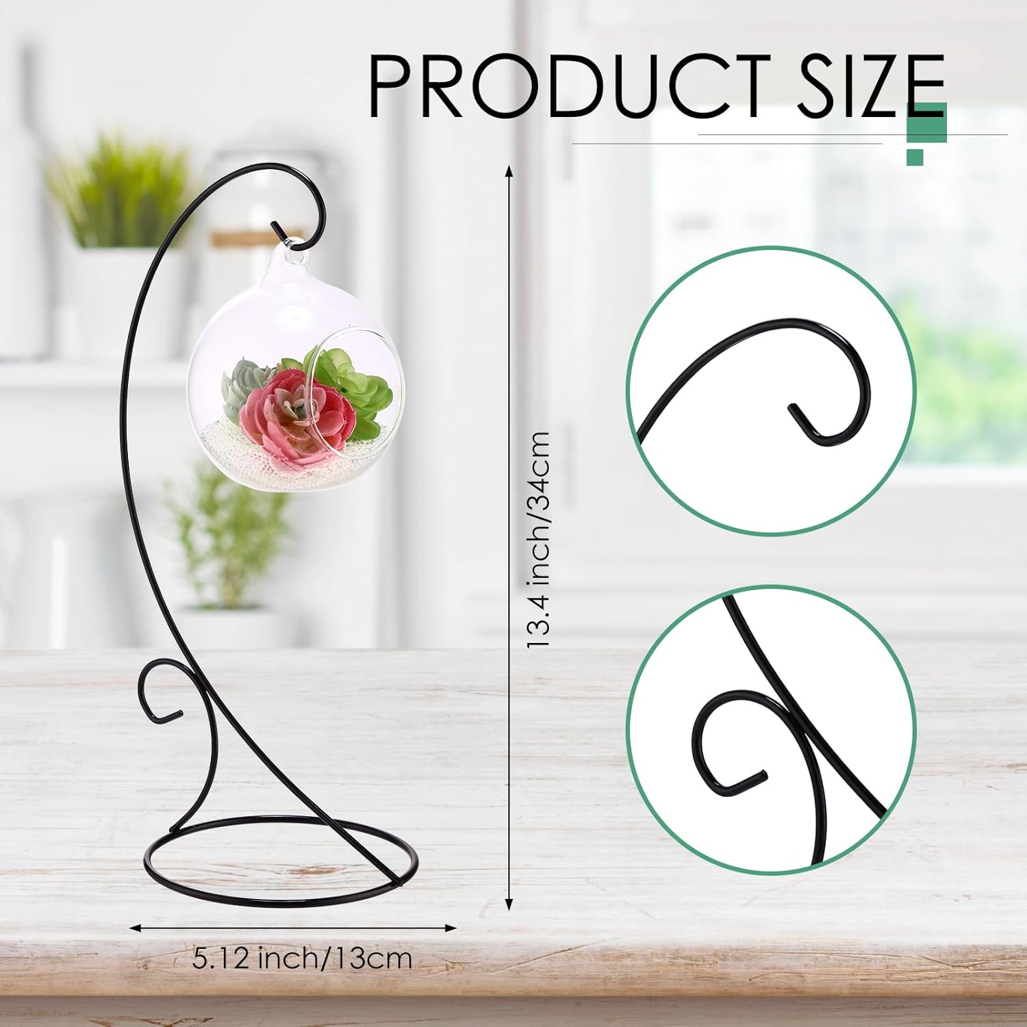 Tandefio 16 Pcs13''Ornament Holder Display Stand Bulk Black Iron Hanging Stand Rack Hook Display Holder Ornament for Glass Globe Air Plant Terrarium Witch Ball Home Wedding