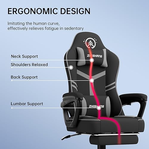 Miniatura 6 de ZHISHANG Silla de computadora, silla de juegos para adultos, silla ergonómica para jugadores con reposapiés, silla de oficina de carreras con