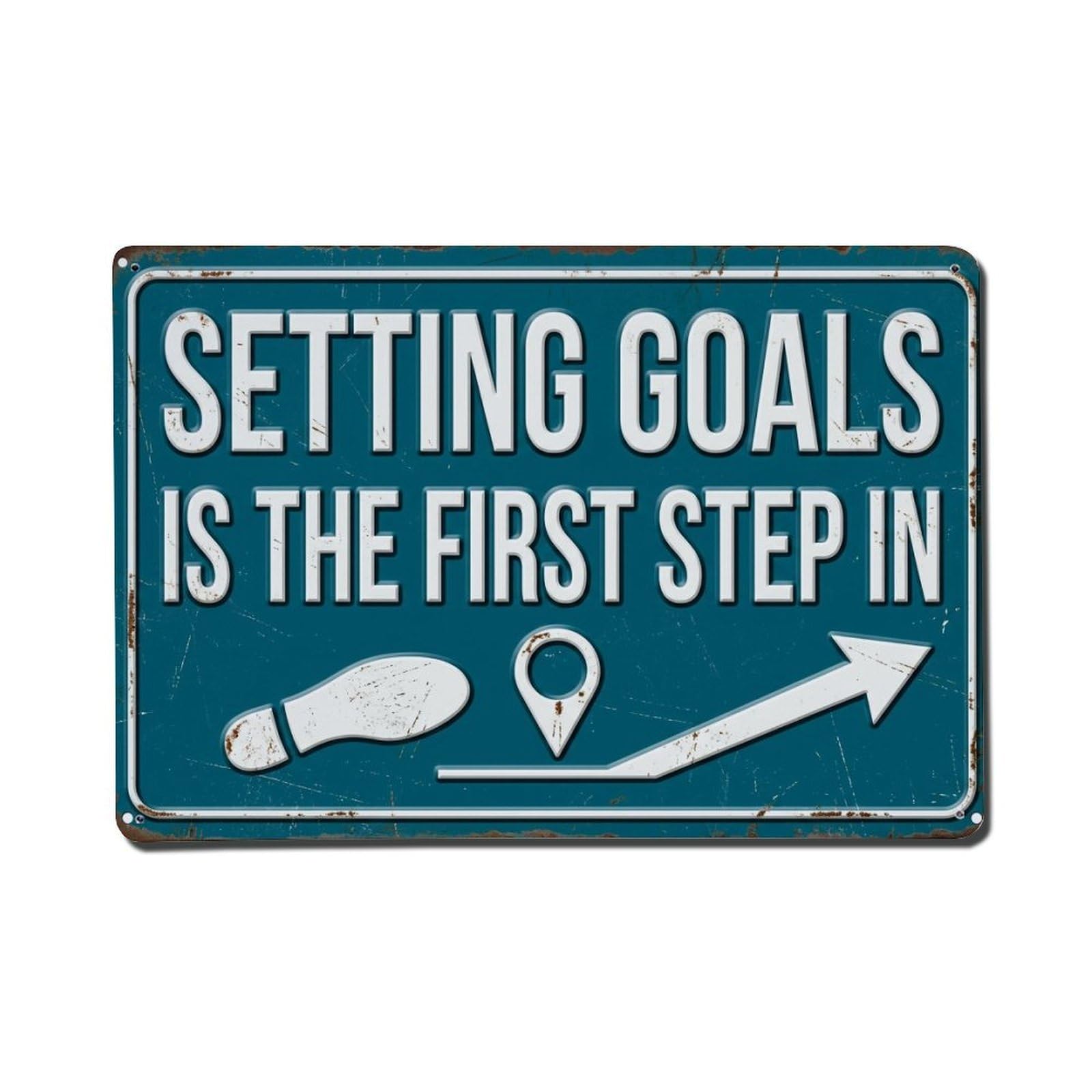 First Step Matters Mindset Retro Motivational Slogans 1 Metal Tin Sign Plaque Wall Decor for Cafe, Club Bar, Office, Home Garden Metal Poster 8x12Inch