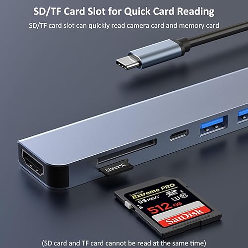 Miniatura 4 de Hub USB C 7 en 1 Estación de acoplamiento de aleación de aluminio USB C a HDMI Hub Dongle Lector de tarjetas SDTF compatible con MacBook ProAir XPS
