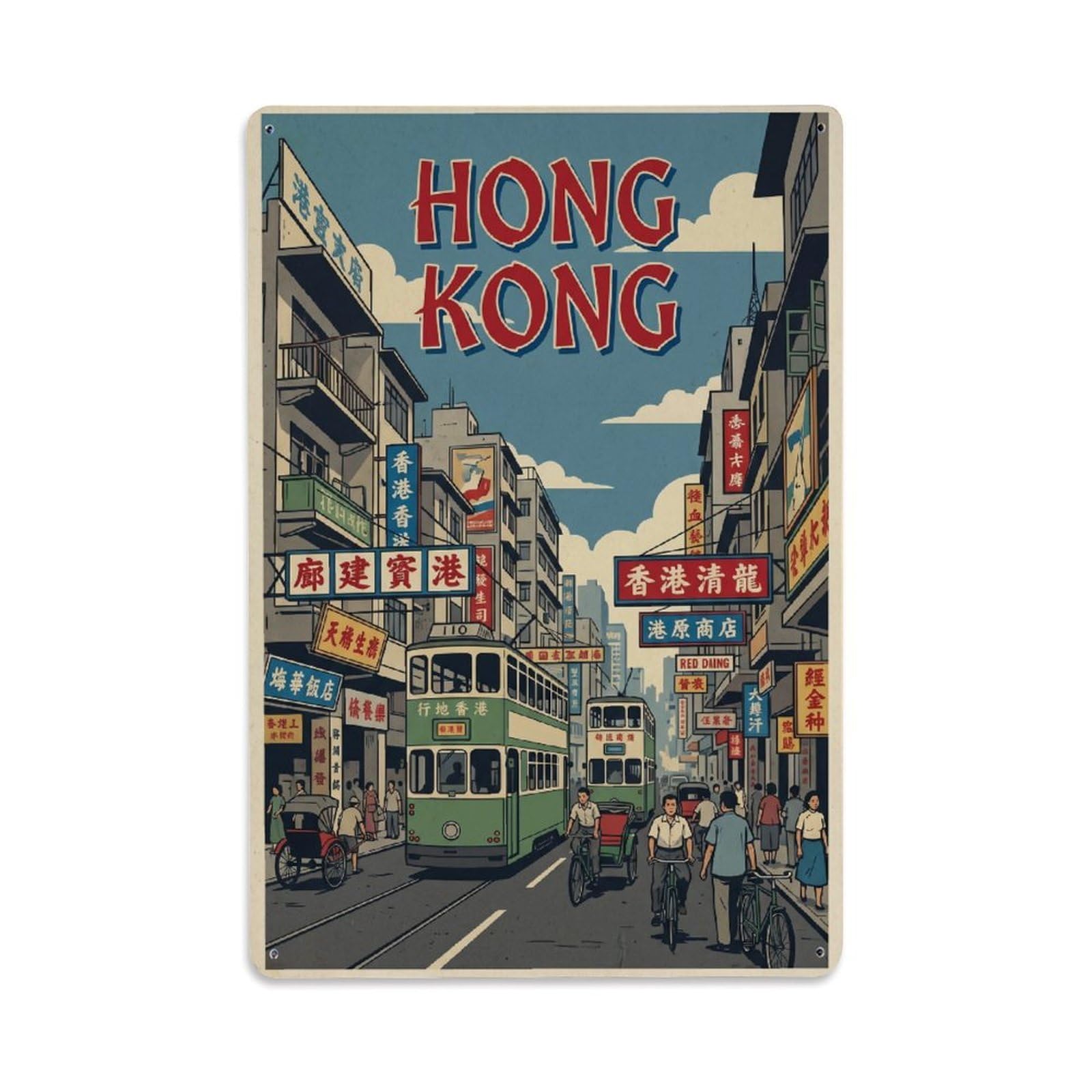 Huiyhb 8X12inch(20X30cm) Vintage Travel Hong Kong Urban Metal Tin Sign