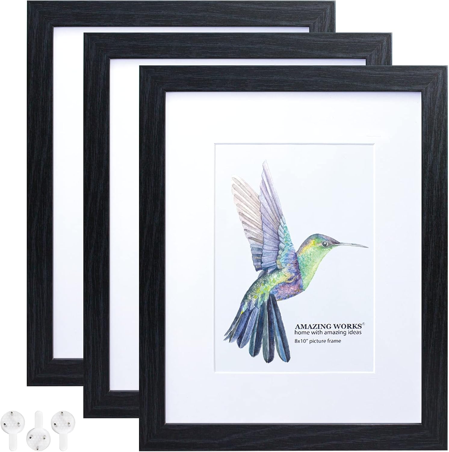 Amazing Works 8x10 Picture Frame Black - Display Pictures 5x7 with Mat or 8x10 Without Mat, Photo frames Collage with HD Shatter-Resistant Glass Cover for Wall or Tabletop Display