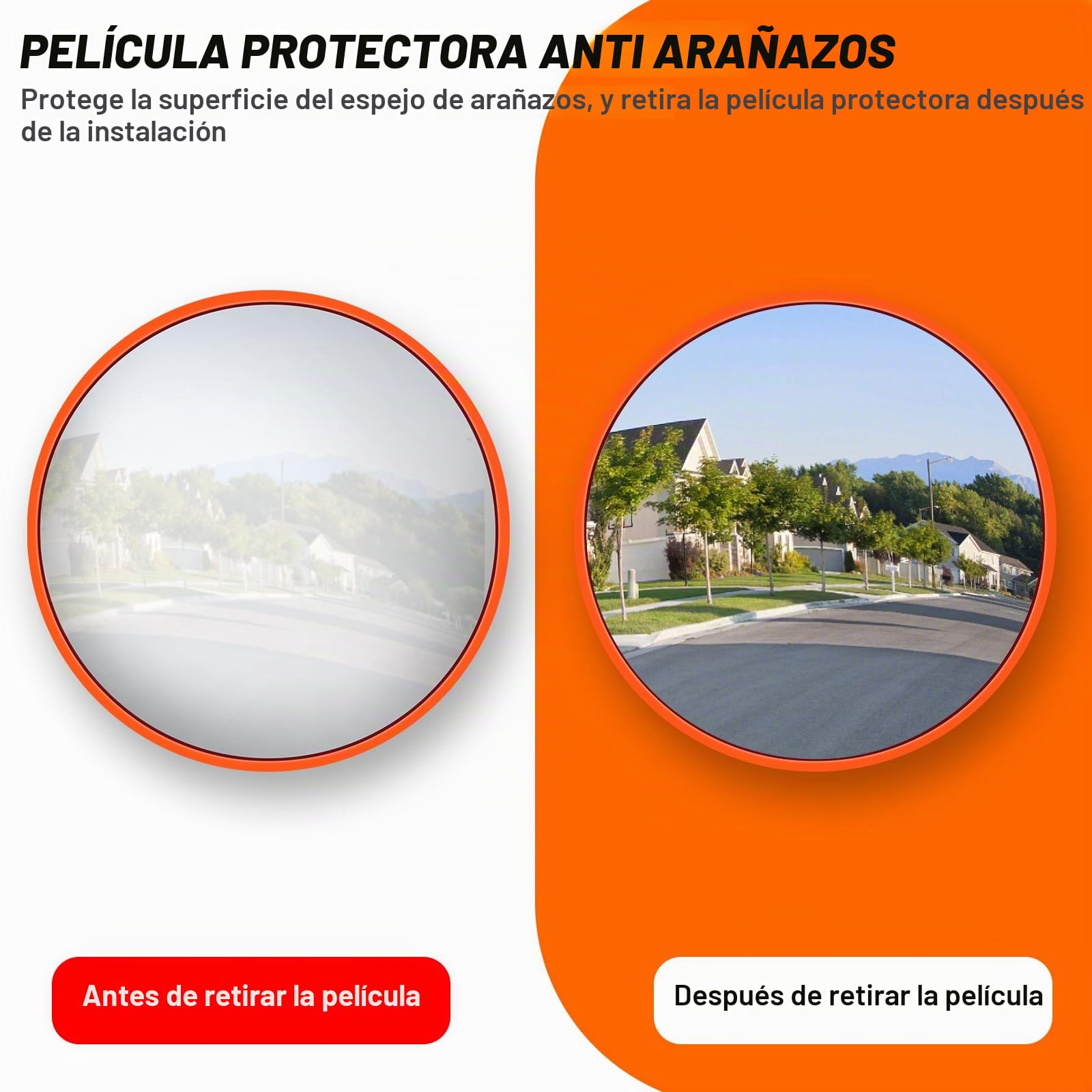 Espejo de tráfico convexo de 60 cm para garaje, entrada o parque, espejo de tráfico exterior con visión gran angular (soporte para interiores y exteriores)