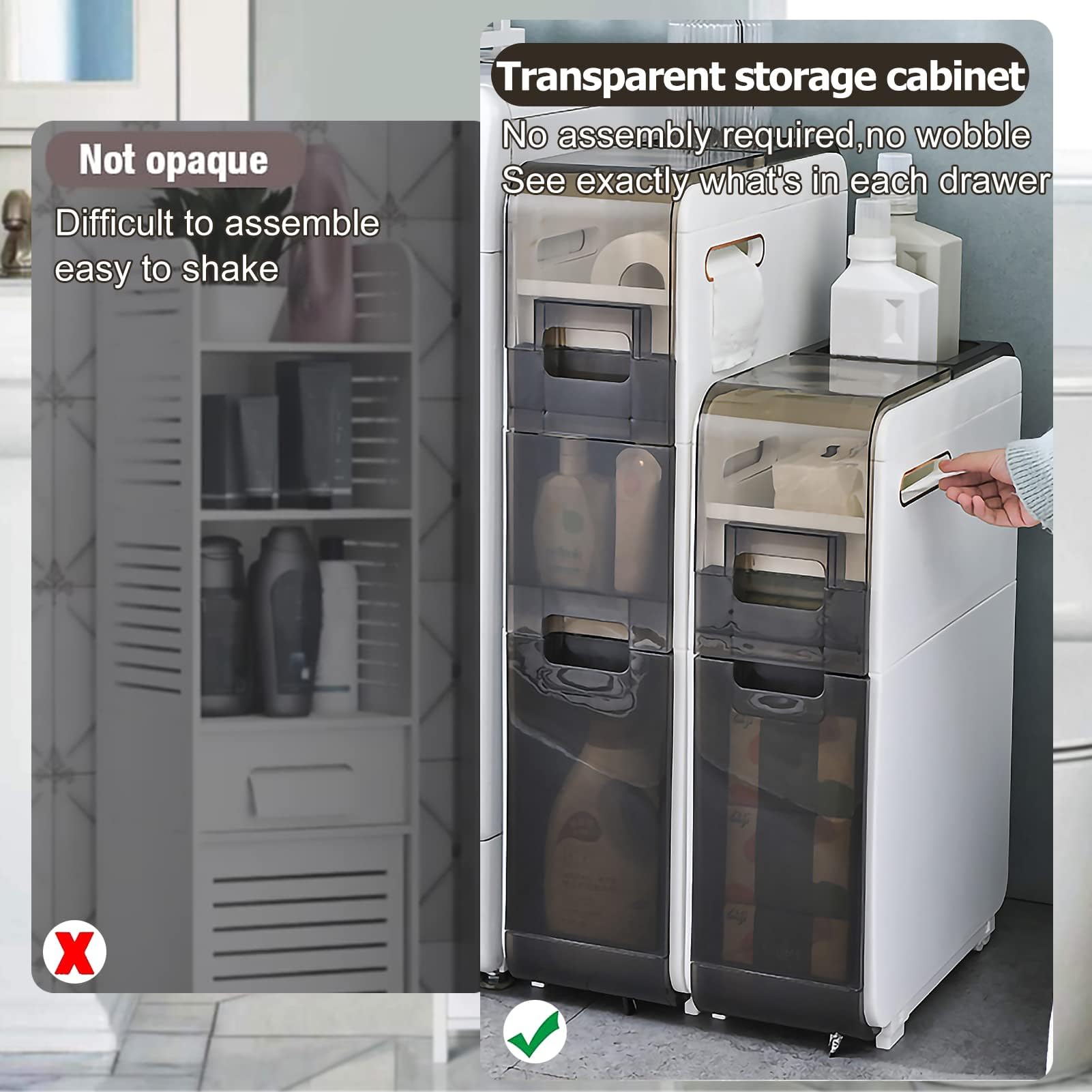 Gabinete de Almacenamiento de baño pequeño de 3/4 Niveles, Gran Capacidad, Torre Estrecha, Alta y Delgada, Organizador de Almacenamiento de Papel higiénico para baño pequeño, Inodoro