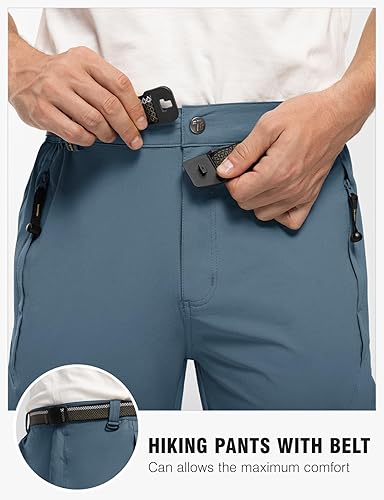 Miniatura 4 de TBMPOY - Pantalones de senderismo ligeros para hombre con cinturón, 5 bolsillos con cremallera, impermeables, de secado rápido, para viajes, pesca,