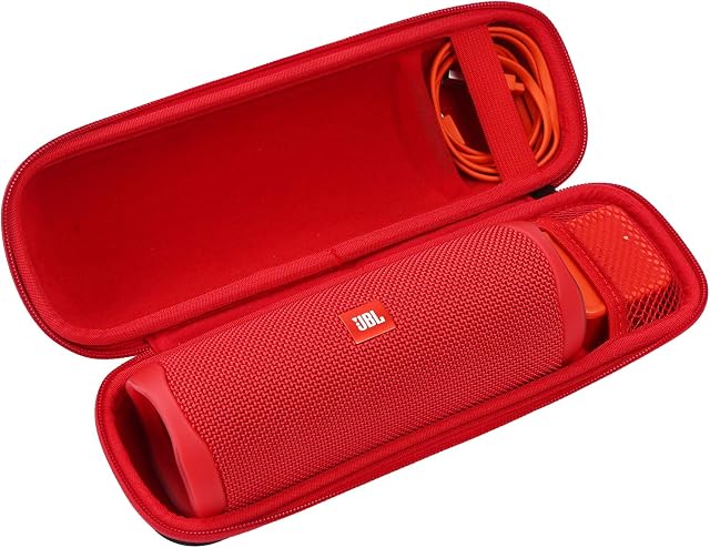 Hard Travel case for JBL Flip 6 Flip 5 Portable Bluetooth Speaker (Black outsideRed inside) (Red)