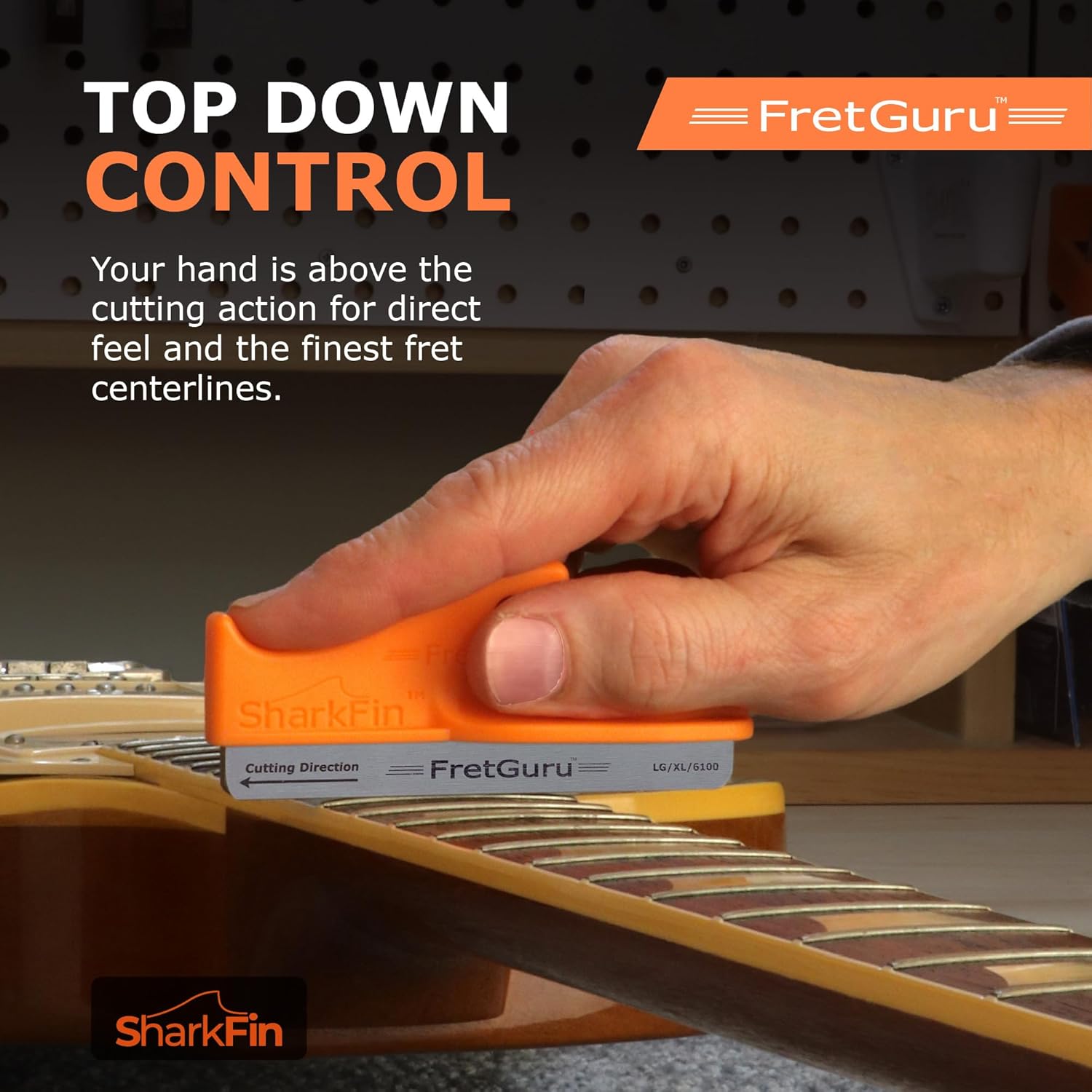 FretGuru SharkFin Guitar Fret Crowning File | Professional Luthier Fret File | Top-Down Ergonomic Control | D.I.A. Geometry | Razor-Thin Crowns for Guitar & Bass Frets | MD/LG/XL