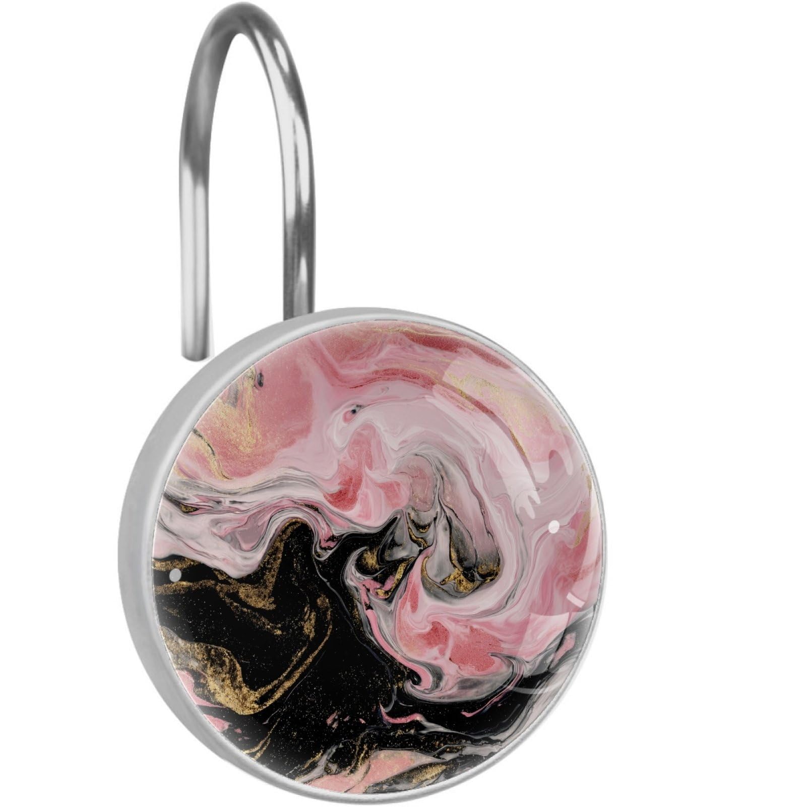 VAPOKF Shower Curtain Hooks, 12PCS Pink Black Gold Marble Shower Curtain Hook for Bathroom Decors Home Bedroom