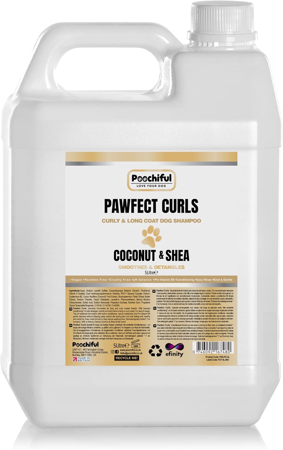 Poochiful Pawfect Curls Dog Shampoo Coconut & Shea 5Ltr BigaMart
