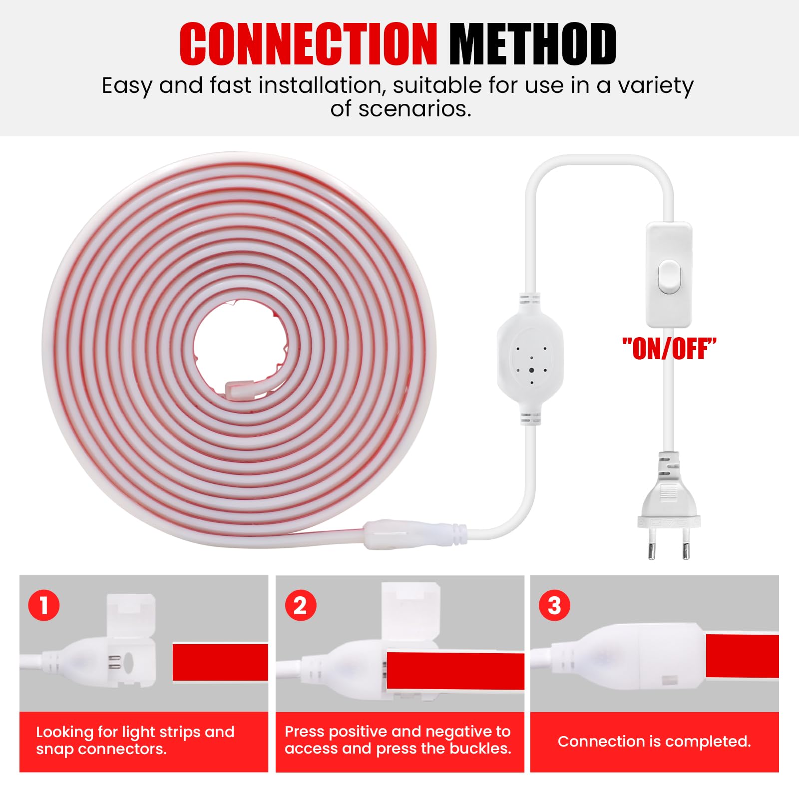 KISUFU Striscia LED COB Neon da 230 V, 288 LED/m, impermeabile, IP67, 50 cm, 220 V, autoadesiva, per Natale, camera da letto, fai da te, vacanze, per una festa all'aperto.