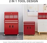 HOMCOM 6-Drawer Rolling Tool Chest, 2 in 1 Lockable Detachable Storage Cabinet with Lockable Wheels & Hooks, Metal Tool Box Organizer for Garage, Workshop, Red