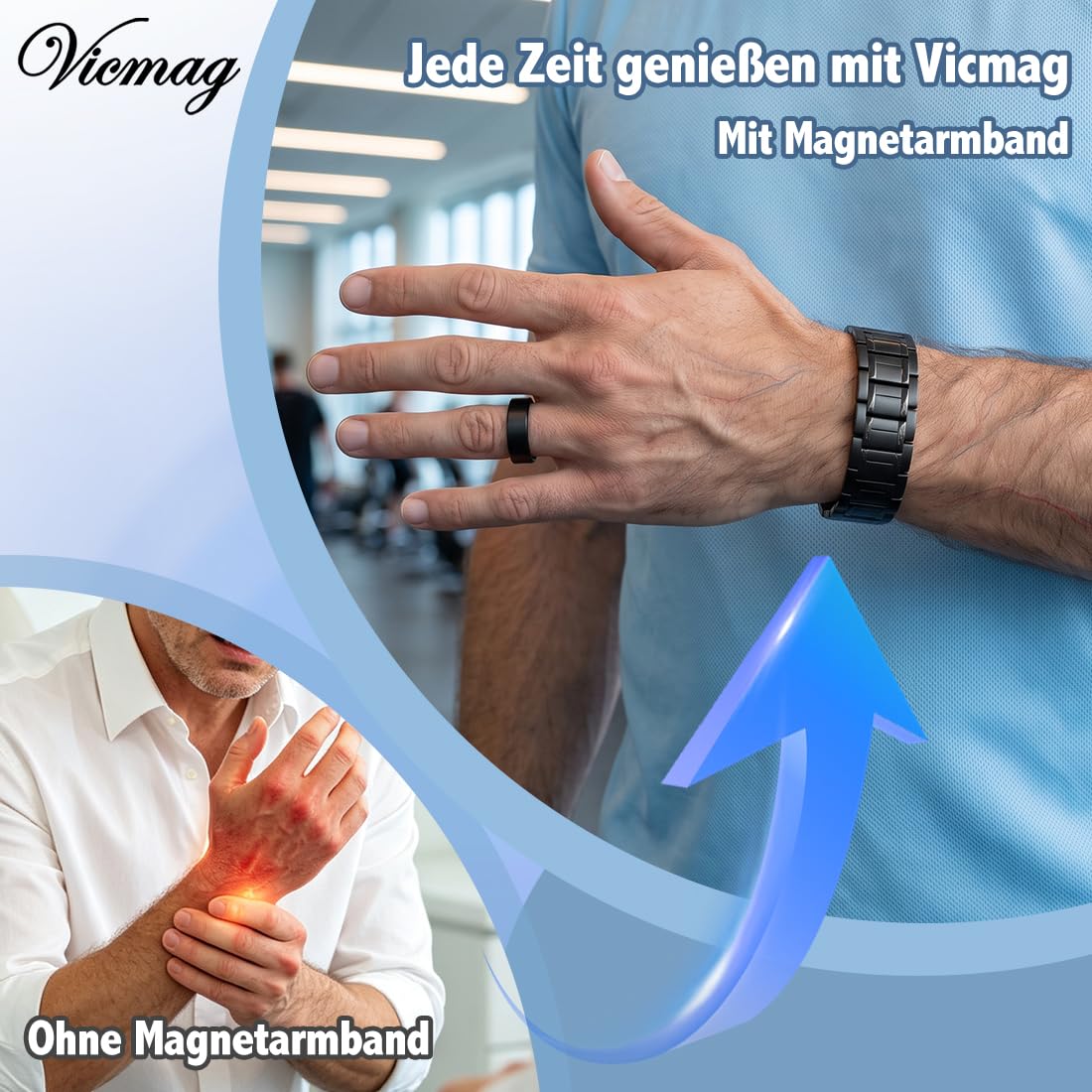 Vicmag Pulsera magnética para hombre con anillo magnético