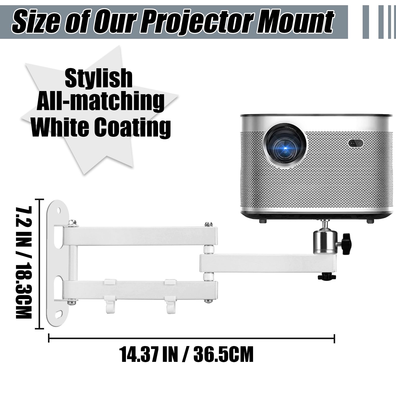 2-Be-Best Supporto da parete per proiettore 14 "Supporto a braccio pieghevole Supporto universale per proiettore Staffa regolabile 1/4" M4 M6 Dimensioni vite Qualità Acciaio laminato a freddo