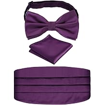 Alizeal Mens Multicolored Silk Solid Cummerbund Bow Tie Set | with Cummerbund Pocket Square Pre-tied Adjustable for Mens Gift