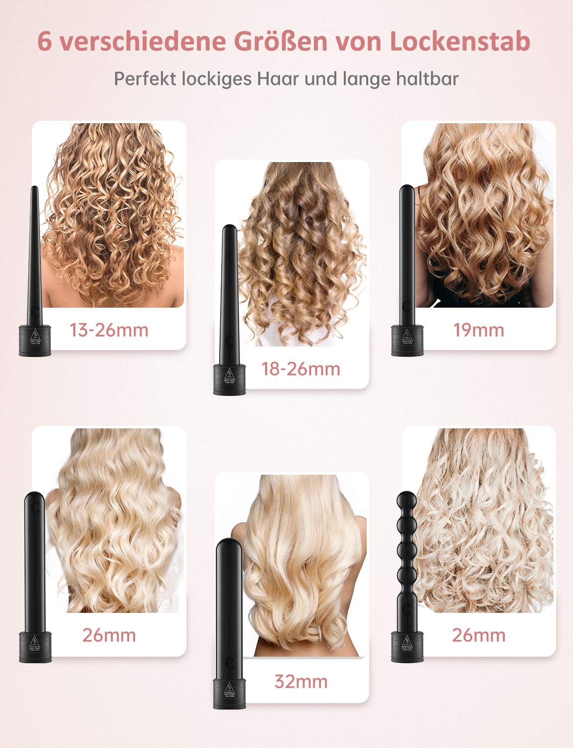 LOETAD Lokówka do włosów 6 w 1, wielofunkcyjna, wymienna powłoka ceramiczna Curling Iron wyświetlacz LED