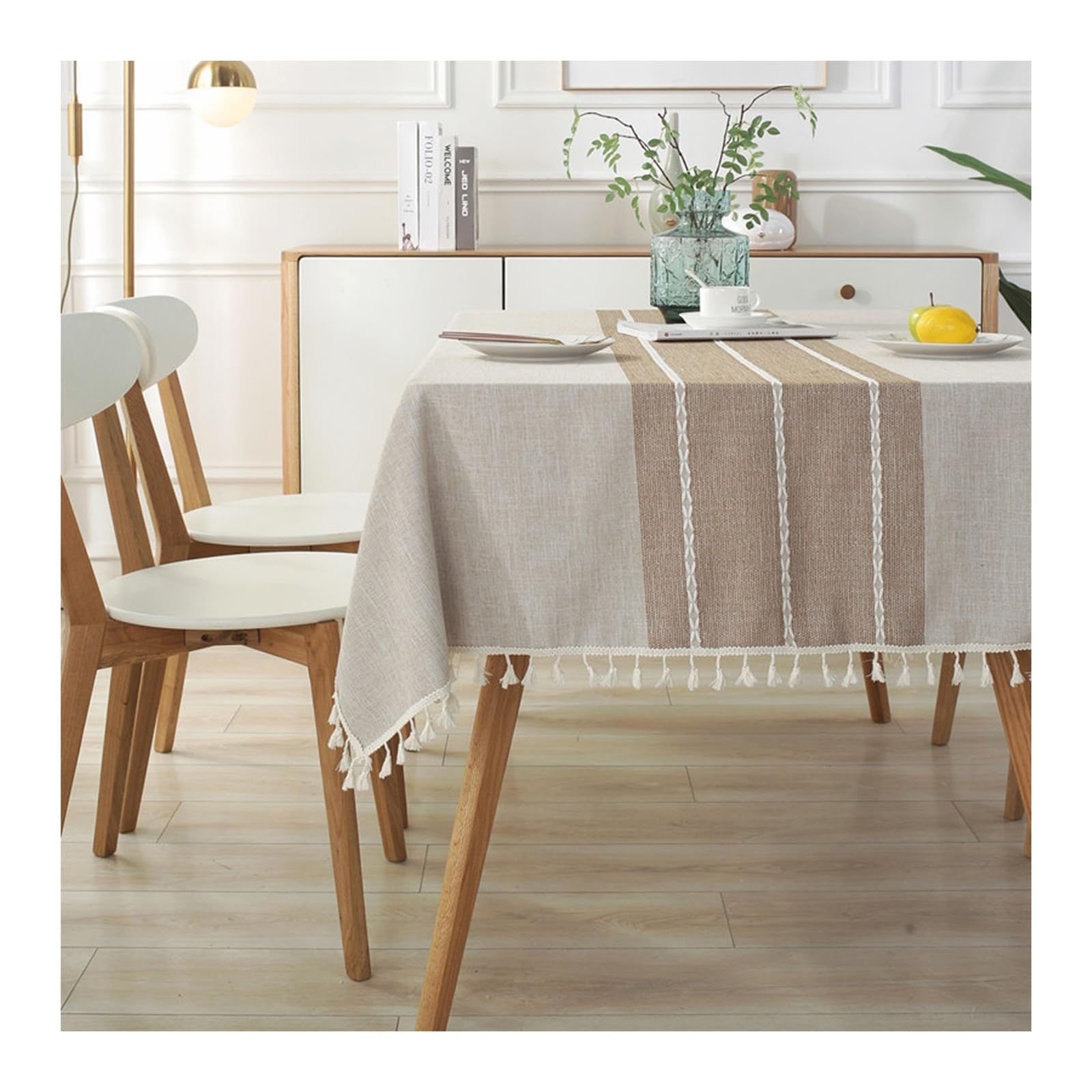 Nappe 120x160cm jacquard rayée kaki KnSam en coton-lin