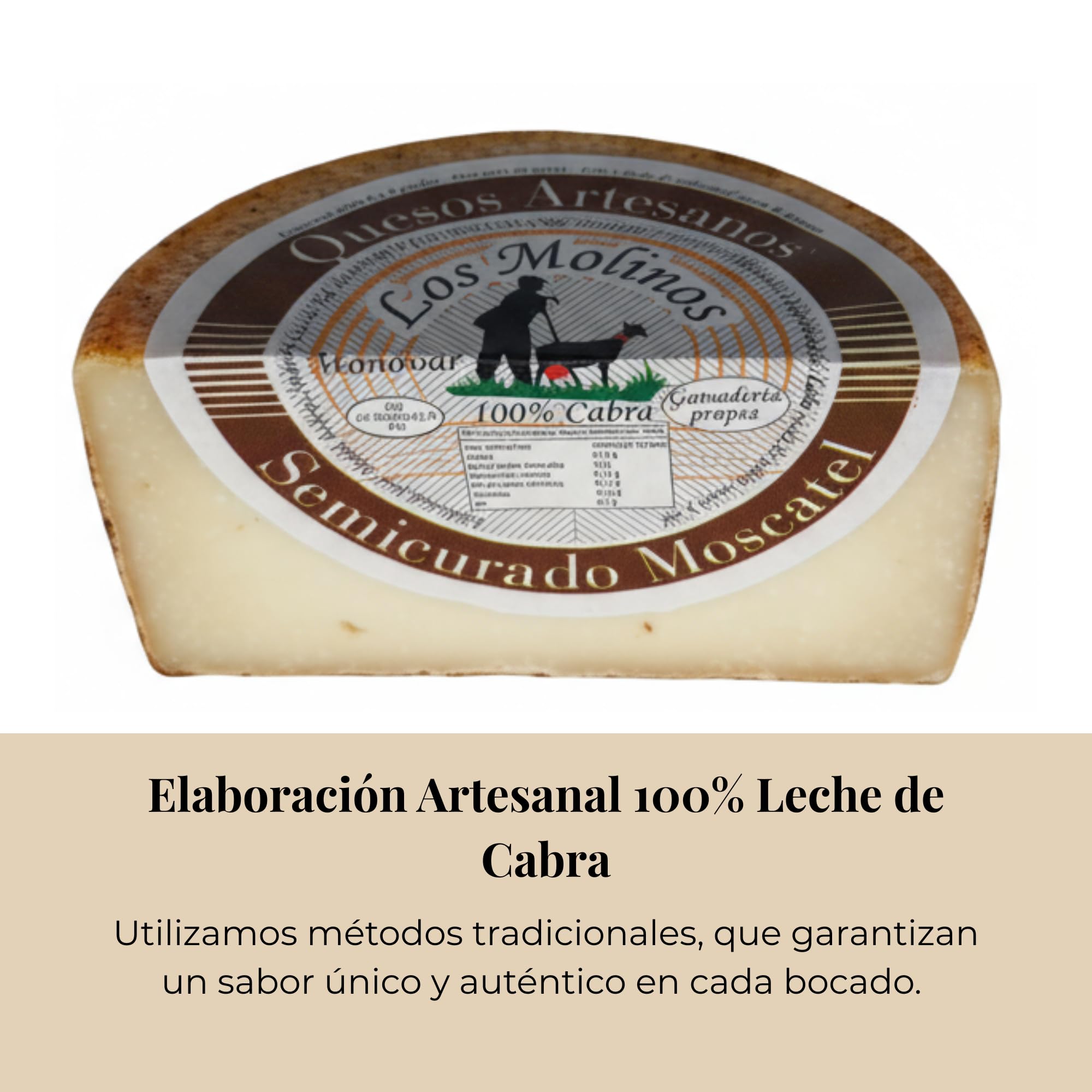 Medio Queso Artesano Semi Curado 100% de Leche de Cabra 225 gr | Queso Gourmet Elaboración Tradicional y Casera con Ganadería Propia | Sabor Único y Natural