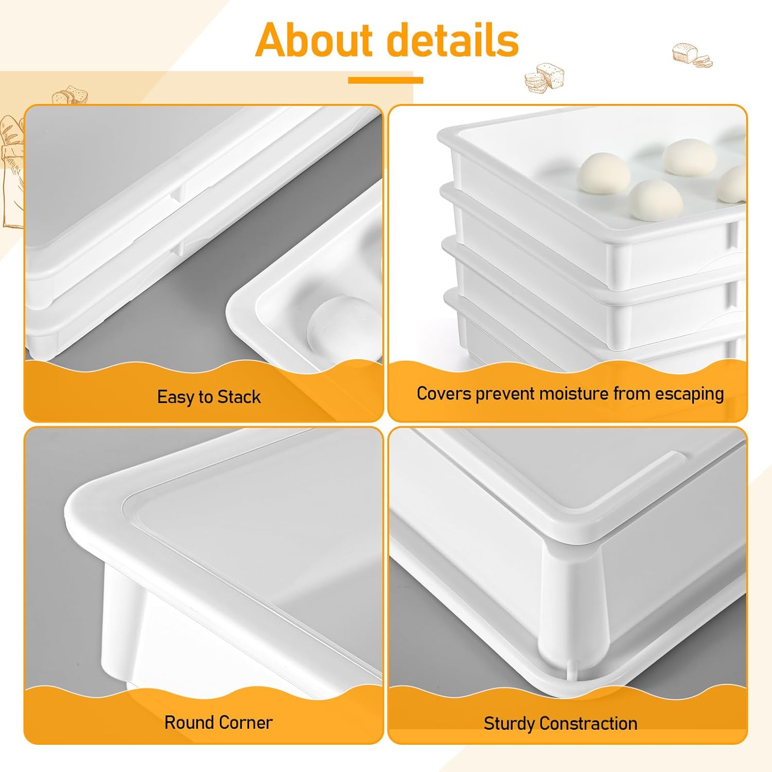 Tioncy 4 Pcs Pizza Dough Proofing Box Dough Container Stackable Trays with Lids Pizza Storage Container Collapsible for Storage Safekeeping, 25.98'' x 17.91'' x 3.23'', 4 Trays and 1 Covers