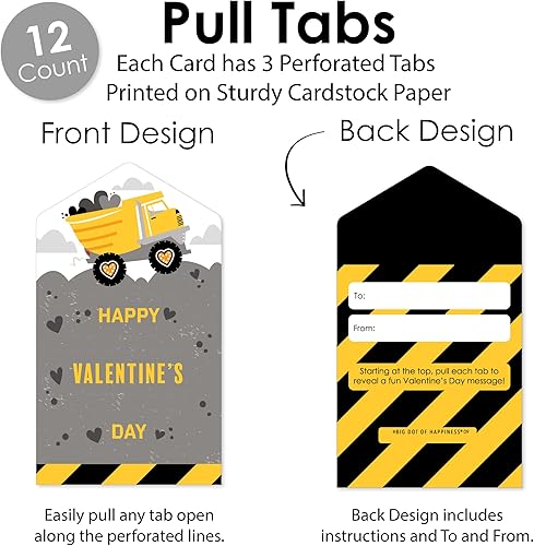 Miniatura 5 de Big Dot of Happiness Dig It - Zona de fiesta de construcción - Tarjetas de camión volquete para niños - Pestañas de tirar para el día de San