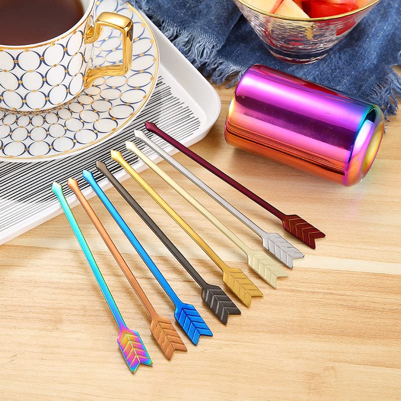 ONUIFIKE Silverware Set, 8 Pieces Creative 304 Stainless Steel Fruit Fork Set Coffee Stirring Stick, Cutlery Flatware Set (Color : Rainbow, Size : 6Set)