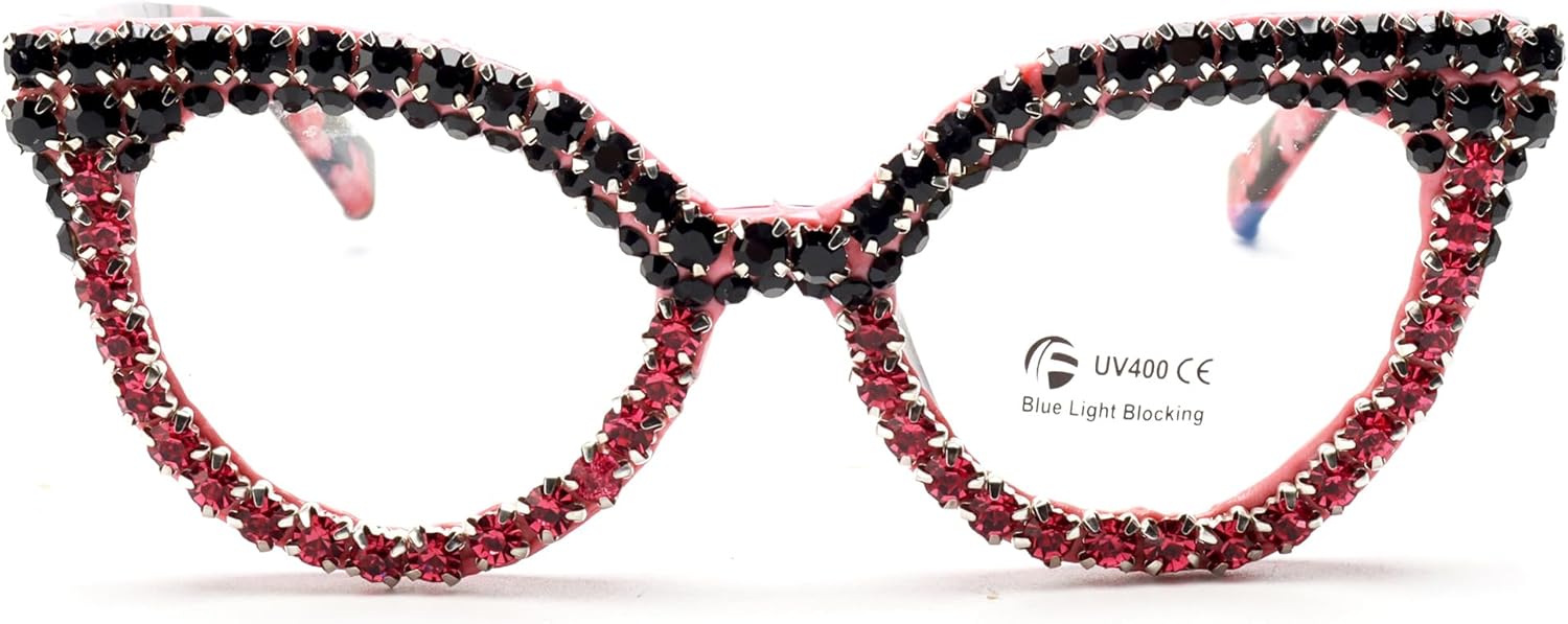 ICARA Cat Eye Reading Glasses for Women Bling Rhinestones Computer Oversized Readers Glasses
