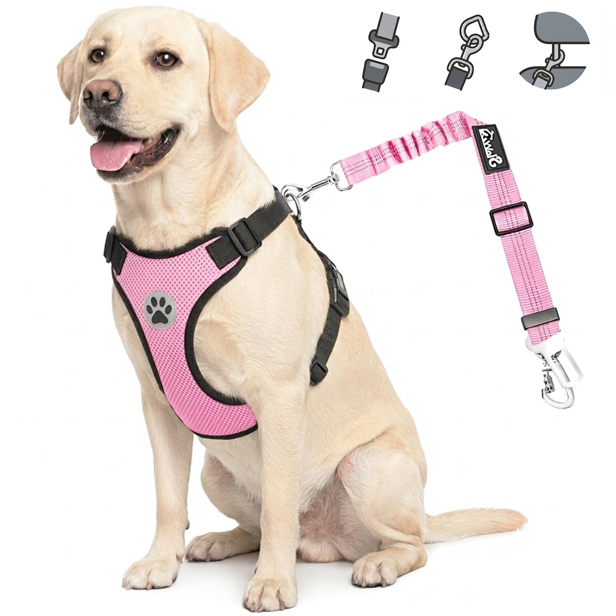 Lukovee Dog Car Harness Seat Belt, Dual Connection Seatbelt Plug & Latch — image 1