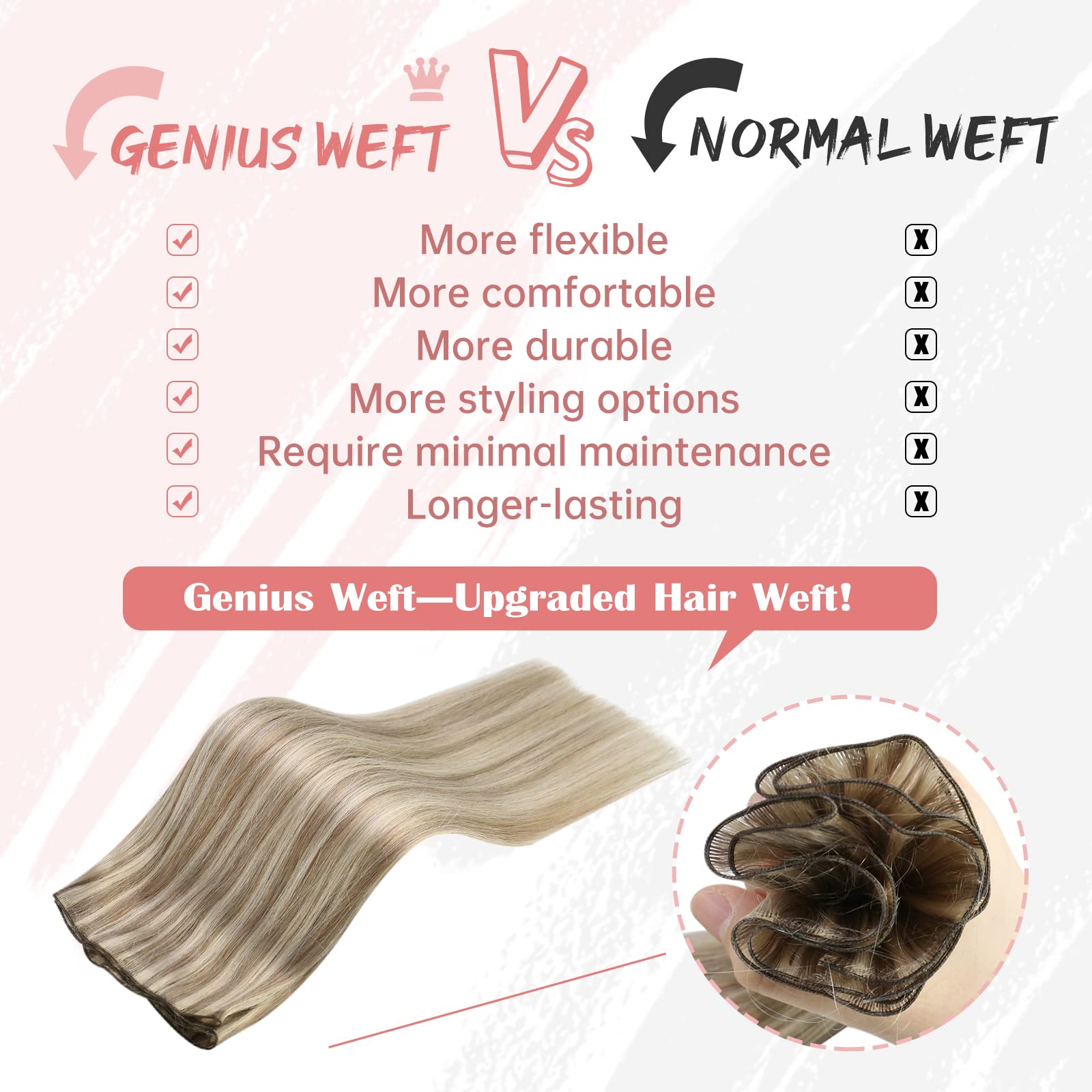 Fshine Geniale Tessitura Capelli Veri Evidenziatore Biondo Cenere Con Biondo Candido Extension Capelli Veri Tessitura Meches 50g 35cm Extension Cucite Capelli Veri #18P613