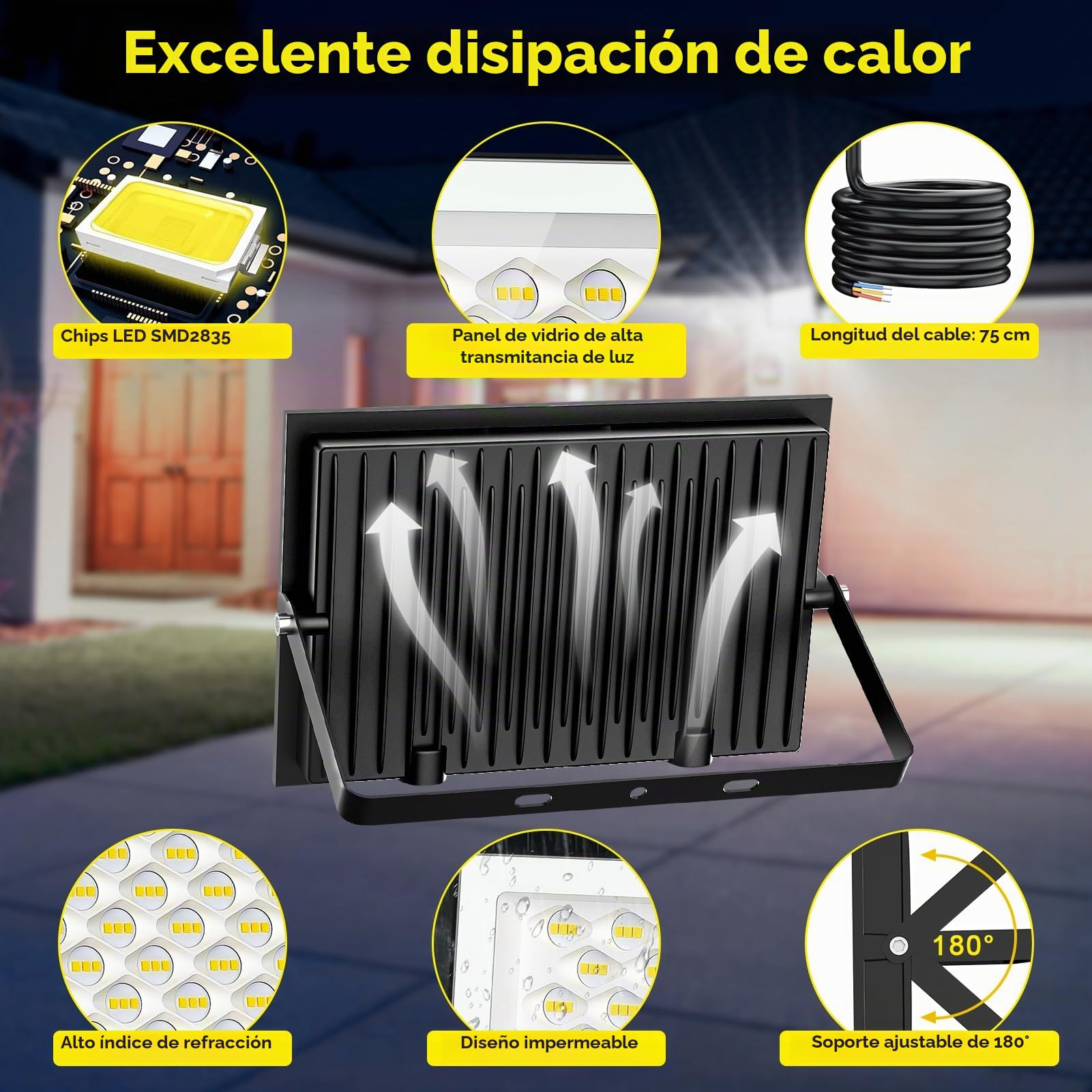 Focos LED Exterior 200W 2 Piezas - Super Luminoso 15000LM 6500K Blanco Frí Foco LED, Impermeable IP66 Luz LED Exterior para Jardín, Patios, Parking, Hotel, Naves etc