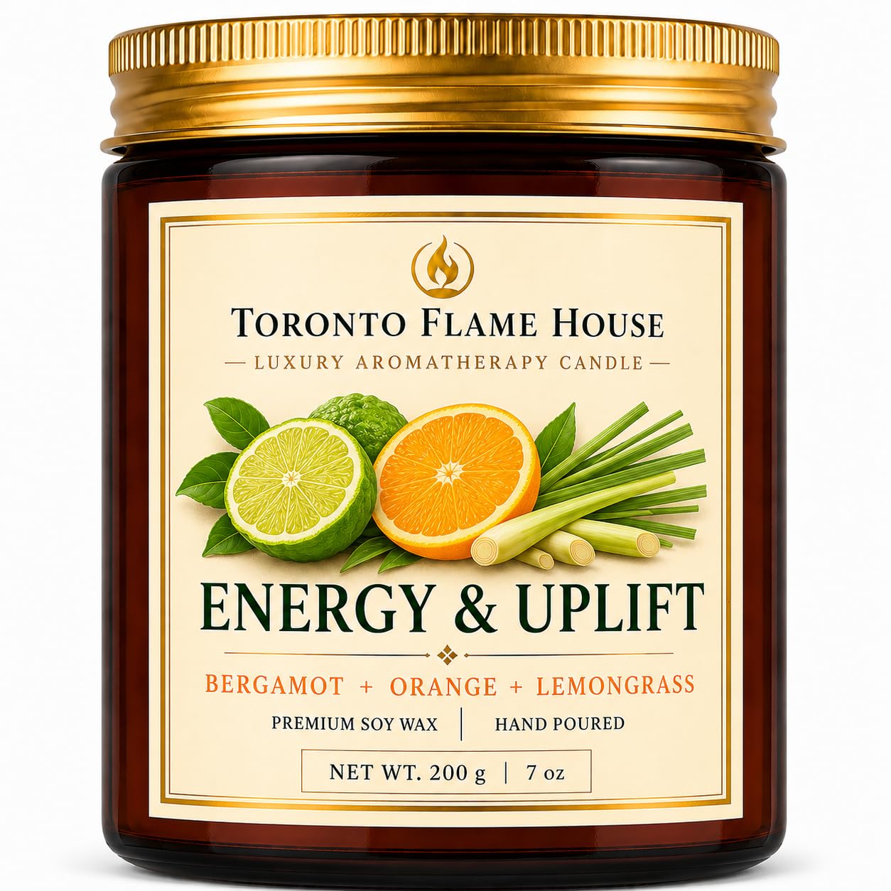 Toronto Flame House Energy & Uplift Aromatherapy Soy Wax Scented Candle | Bergamot, Orange & Lemongrass Scent | Hand Poured em5 Candles | Amber Glass Jar | Long Burning 35+ hrs | Home Fragrance & Gift-image-12